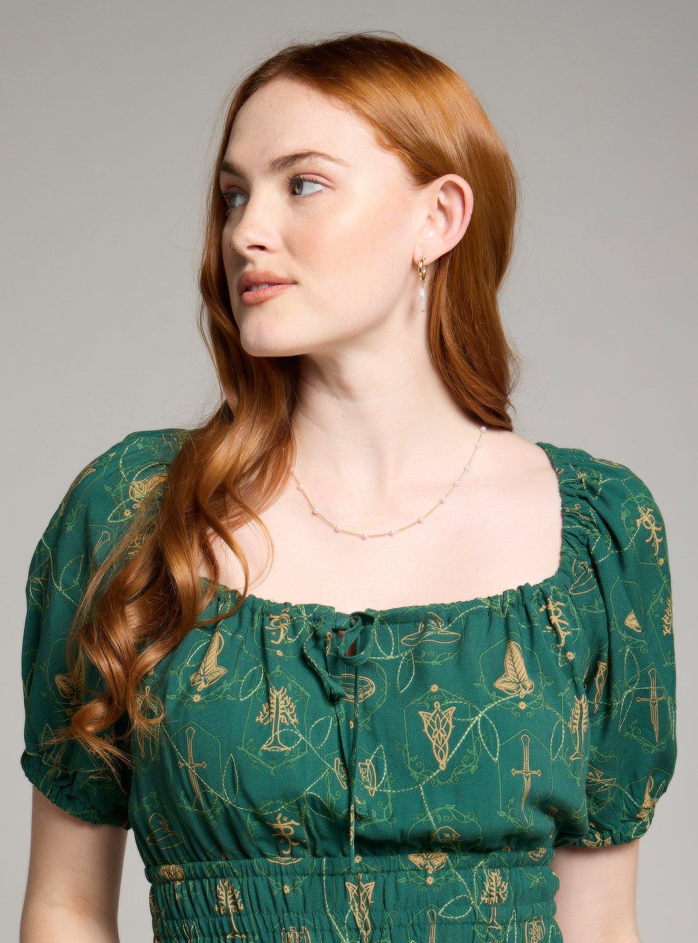 The Lord of the Rings Icons Allover Print Smock Dress - BoxLunch Exclusive, FOREST, alternate