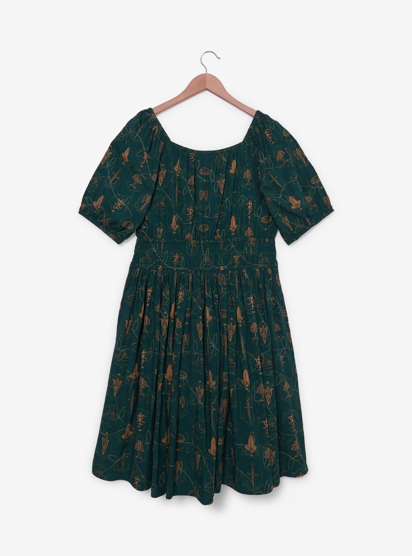 The Lord of the Rings Icons Allover Print Plus Size Smock Dress - BoxLunch Exclusive, FOREST, alternate