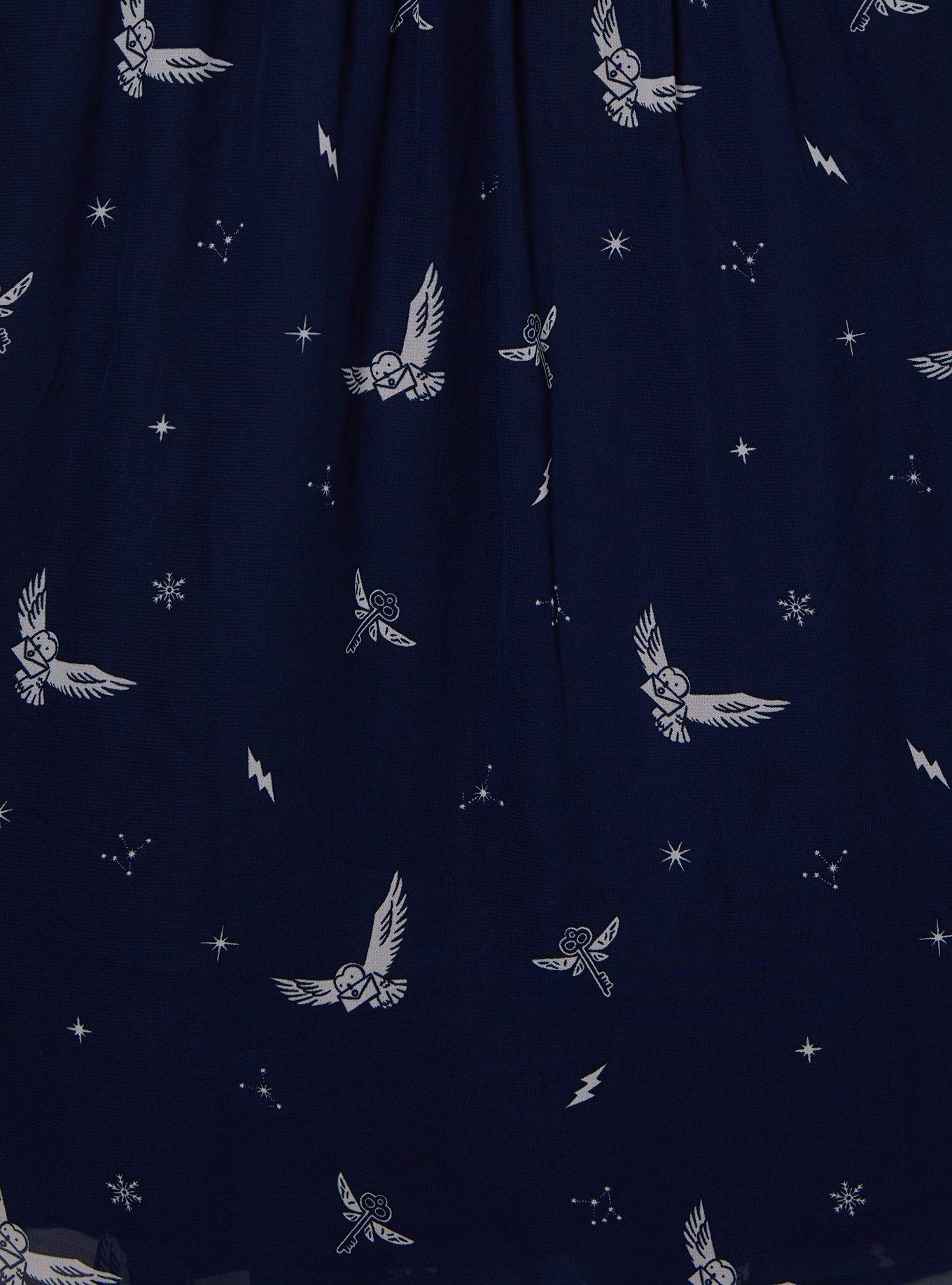 Harry Potter Hedwig Allover Print 3/4 Sleeve Plus Size Dress — BoxLunch Exclusive, NAVY, alternate