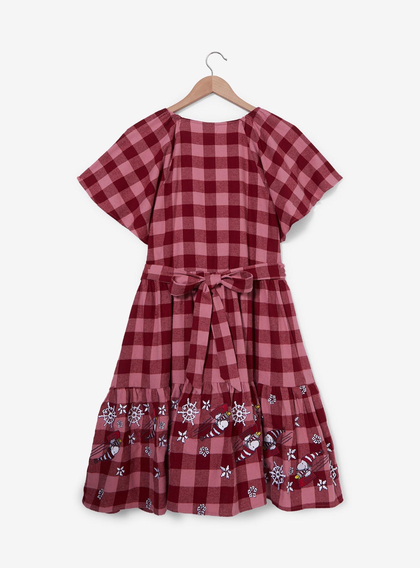 Peanuts Snoopy & Woodstock Snowflake Gingham Plus Size Dress - BoxLunch Exclusive, PLAID, alternate