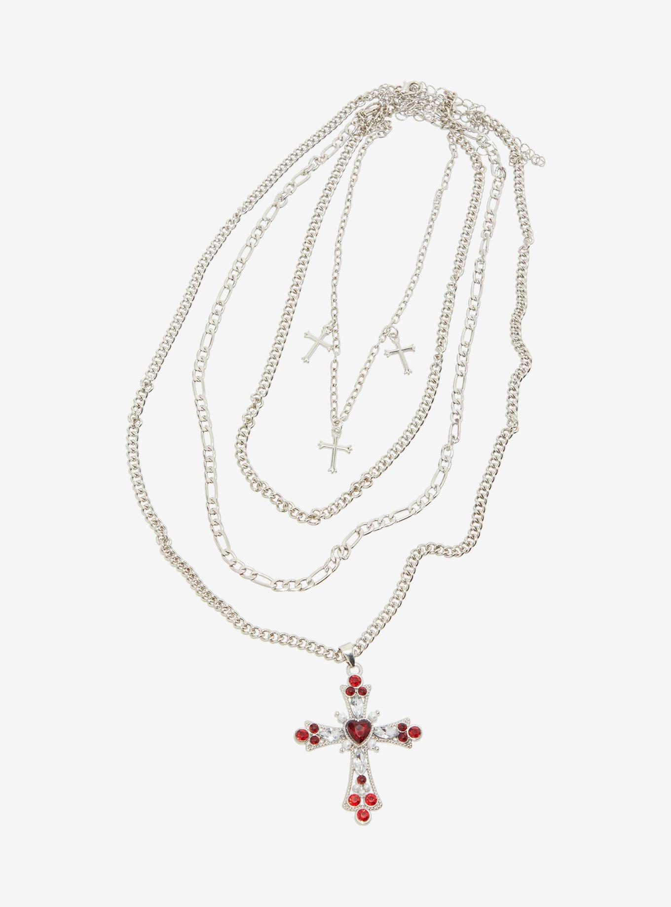 Social Collision Cross Chain Necklace Set, , hi-res