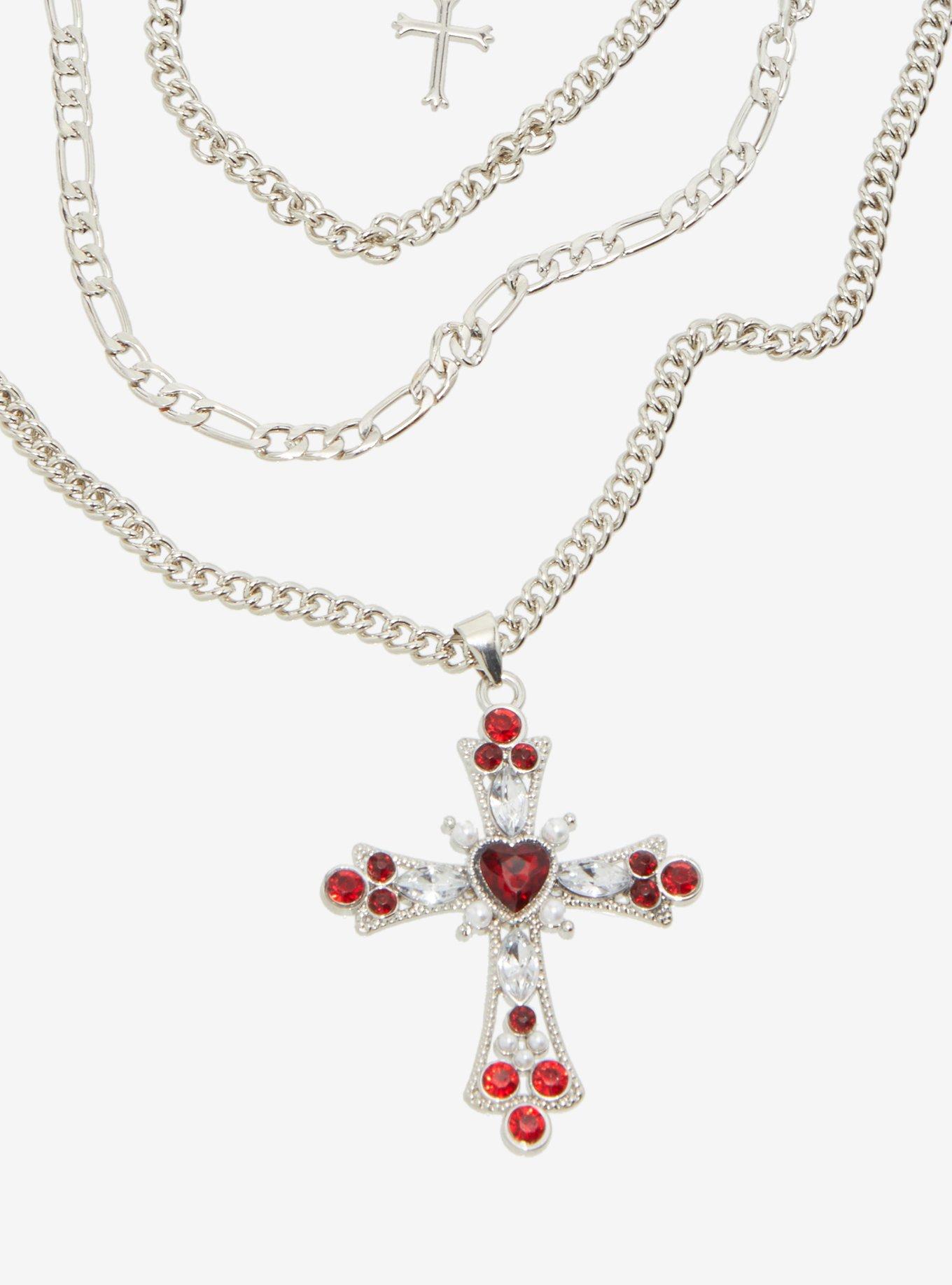Social Collision Cross Chain Necklace Set, , alternate