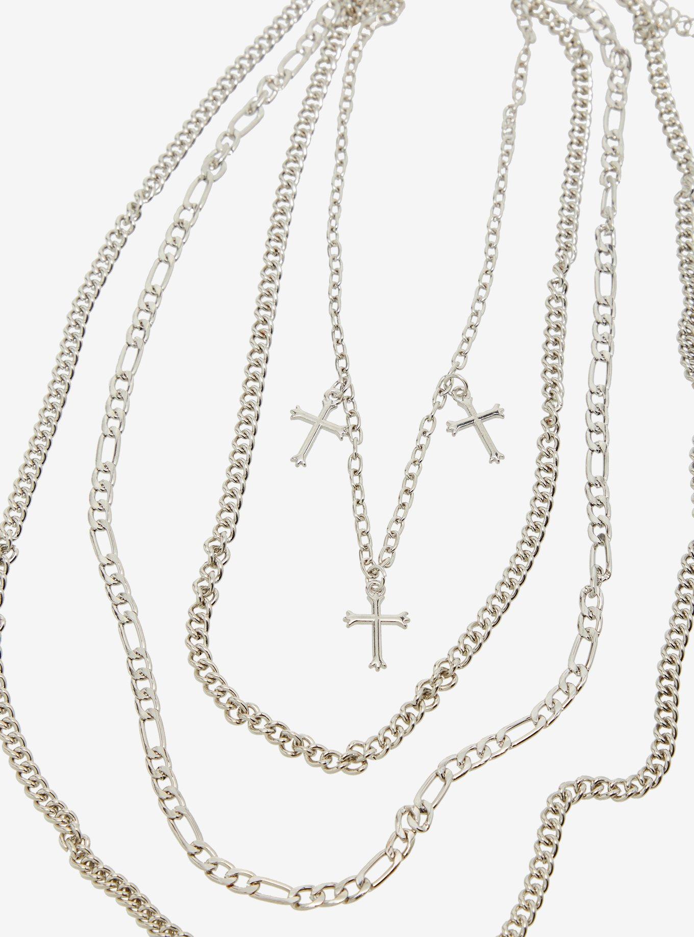 Social Collision Cross Chain Necklace Set, , alternate