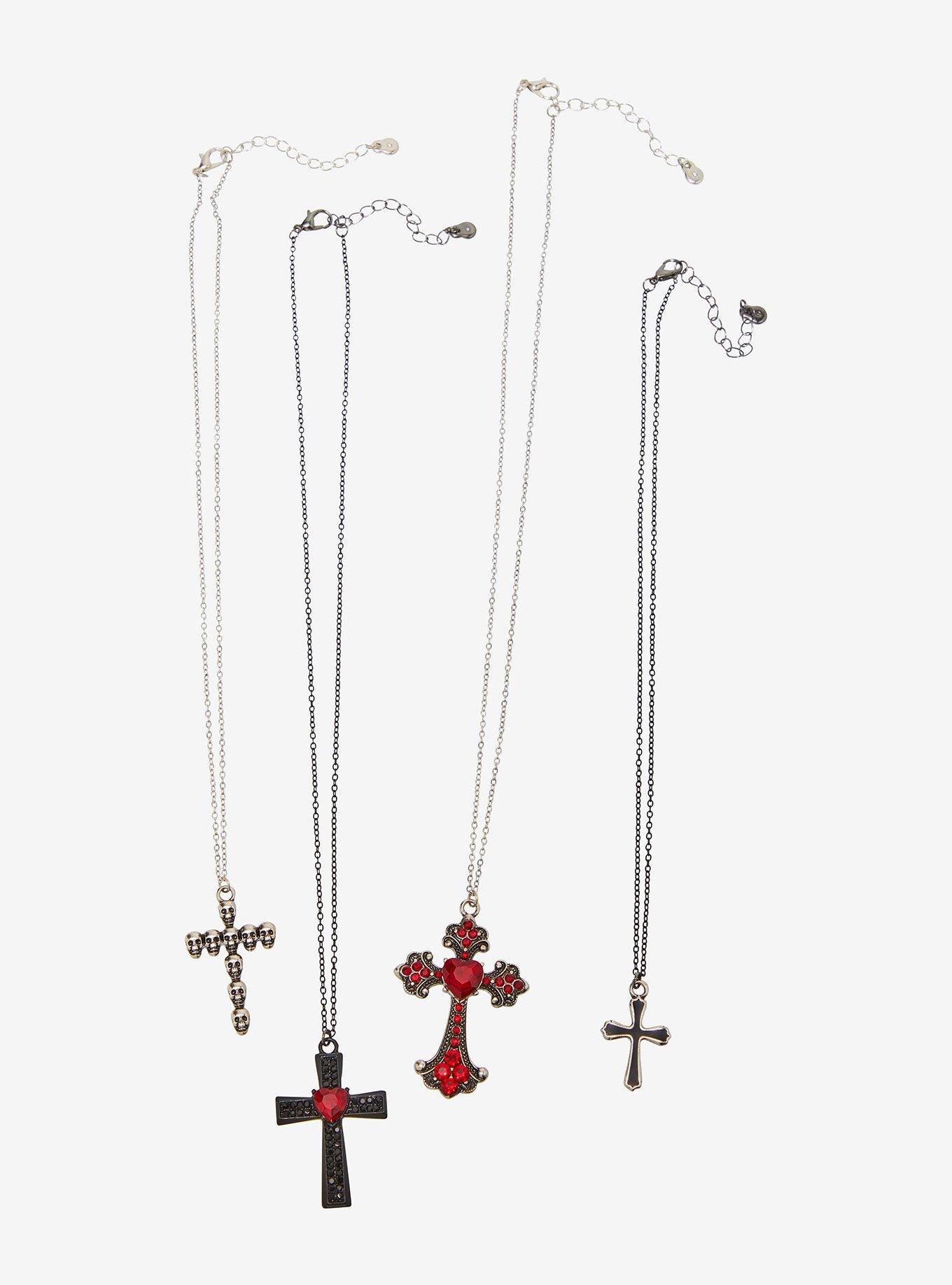 Social Collision Heart Skull Cross Necklace Set