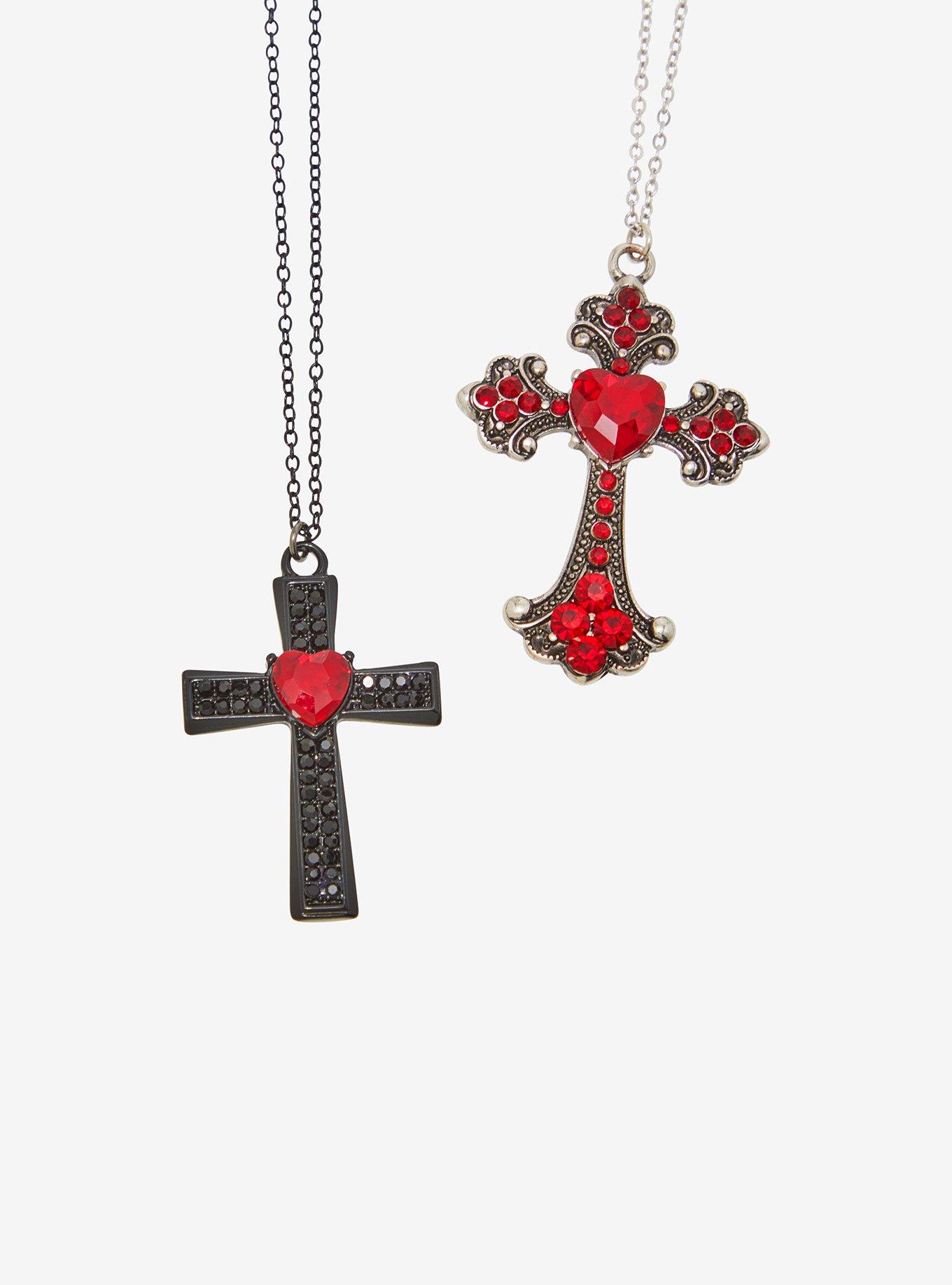 Social Collision Heart Skull Cross Necklace Set