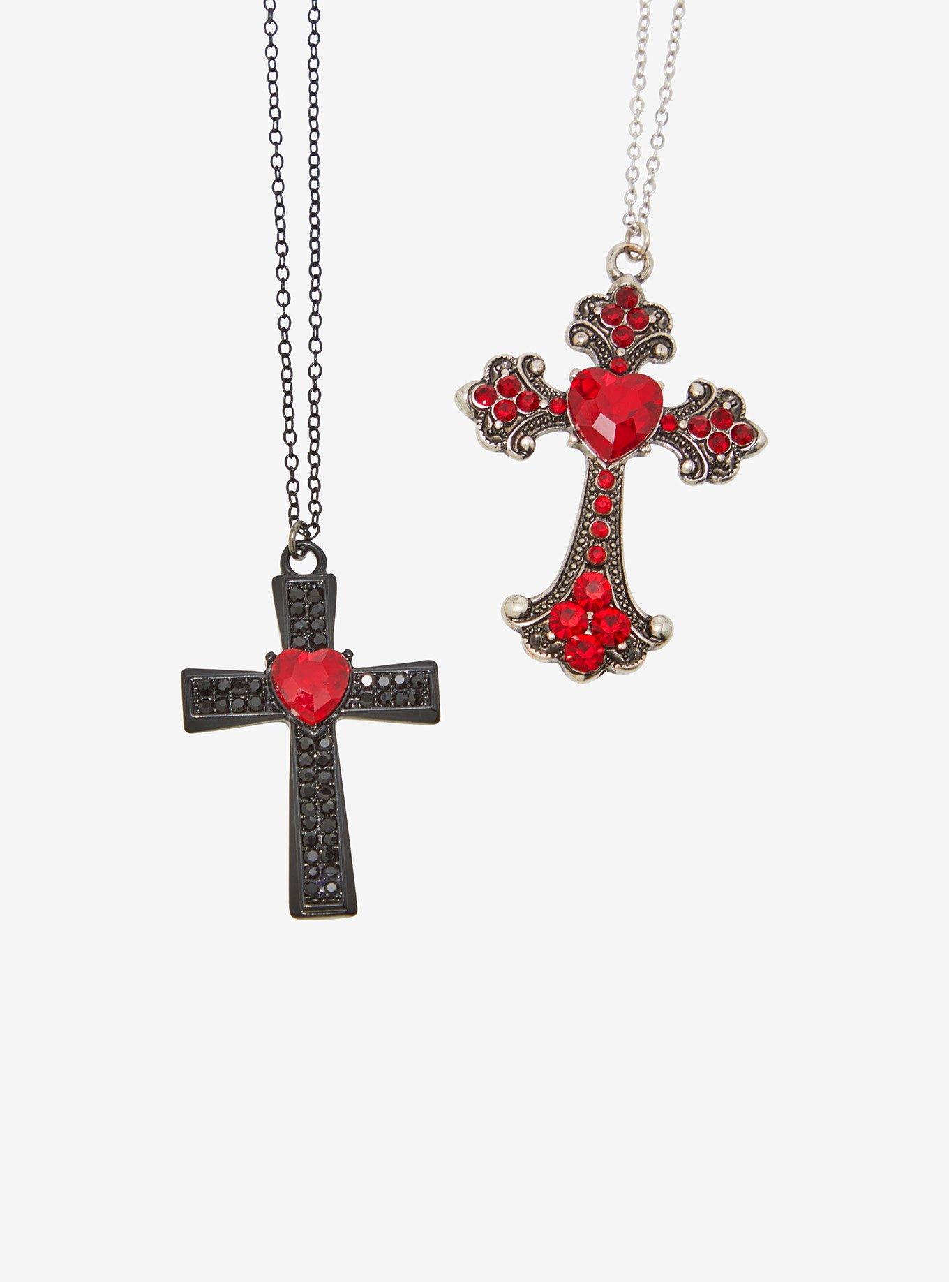 Social Collision Heart Skull Cross Necklace Set, , alternate