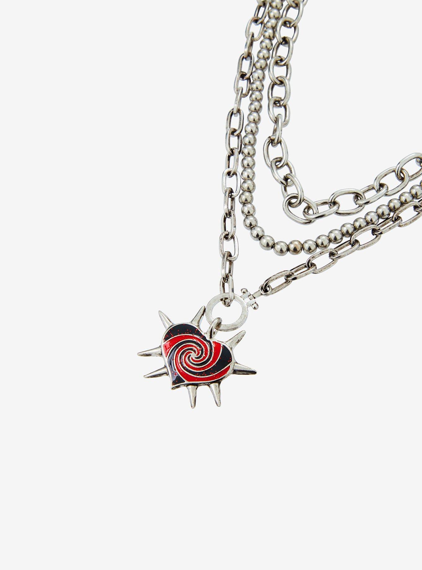 Social Collision Heart Spike Chain Necklace Set, , alternate