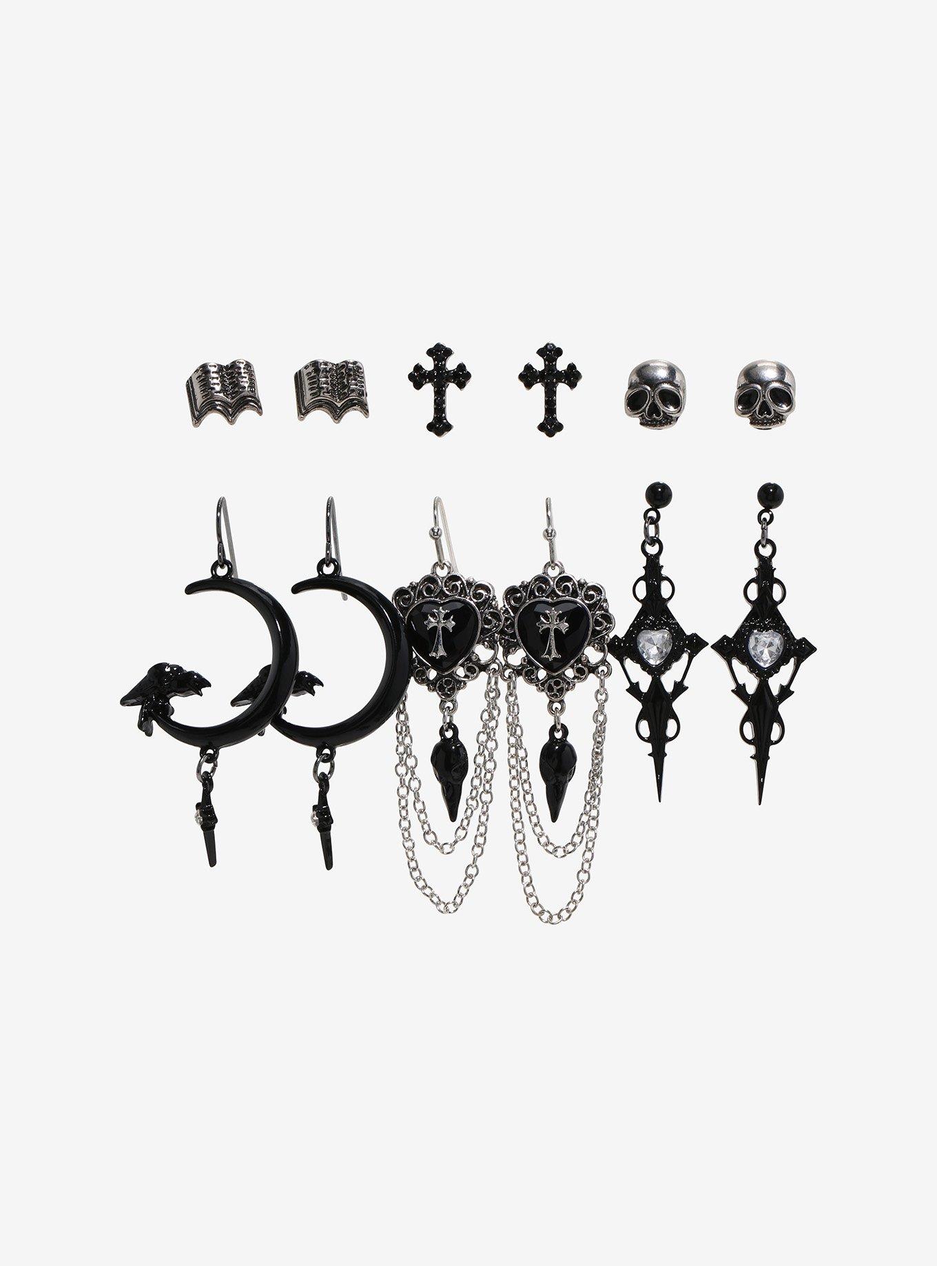 Cosmic Aura Gothic Cross Raven Earring Set