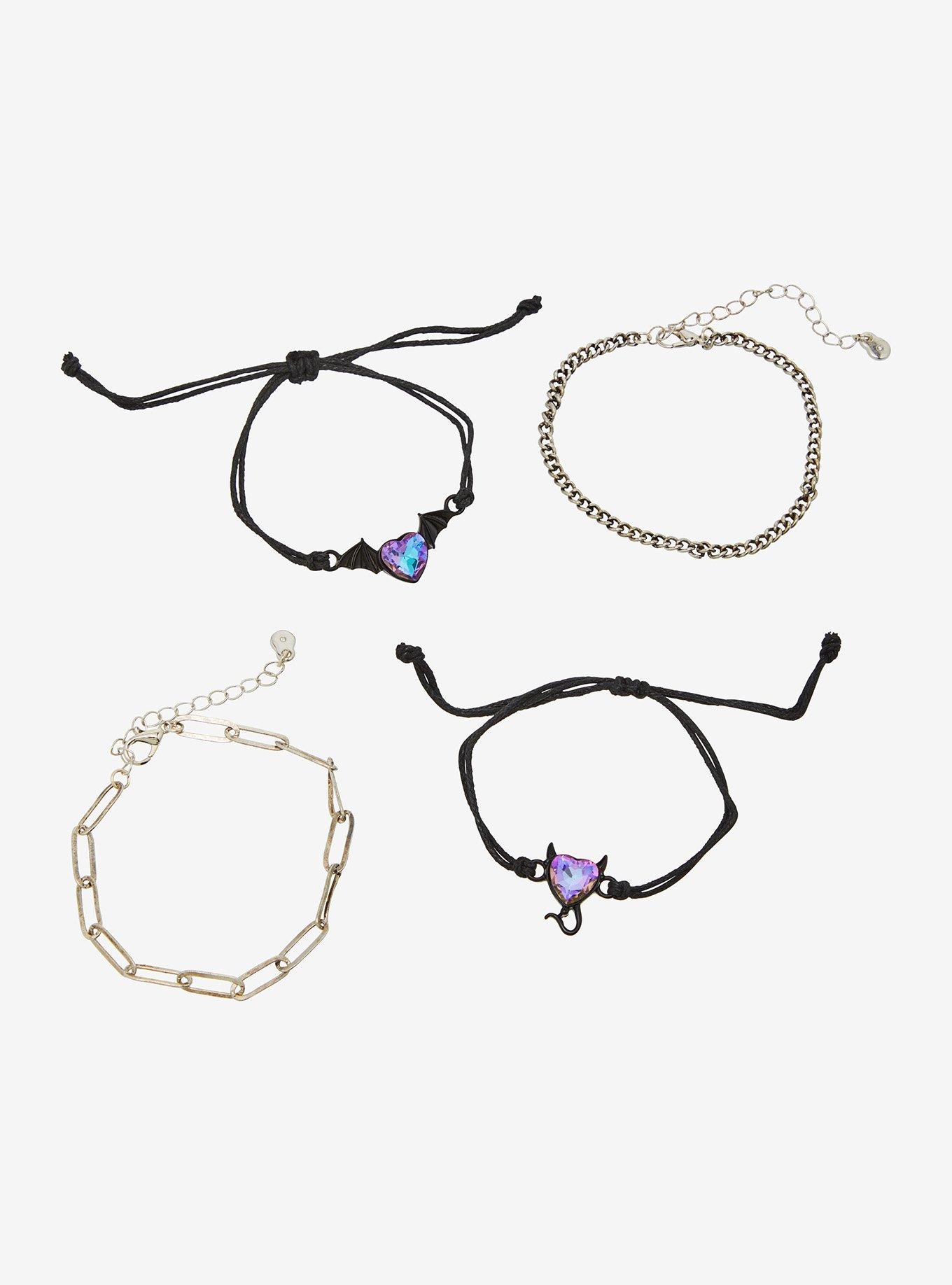 Cosmic Aura Wing & Horn Heart Chain & Cord Bracelet Set