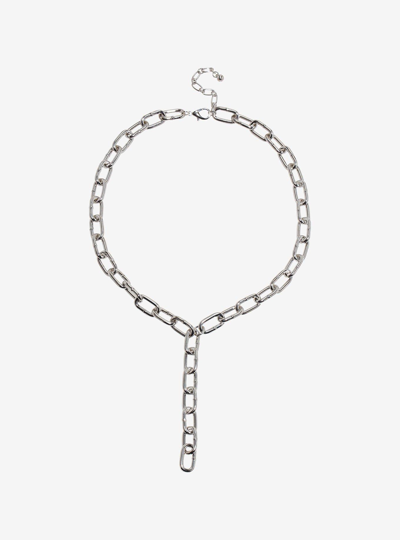 Social Collision Metal Chain Lariat Necklace, , hi-res