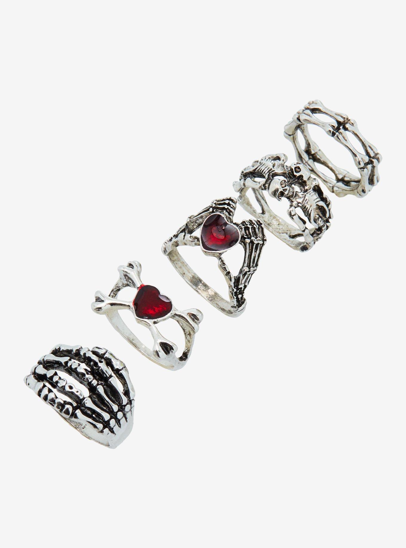 Social Collision Bone Skull Ring Set, , alternate