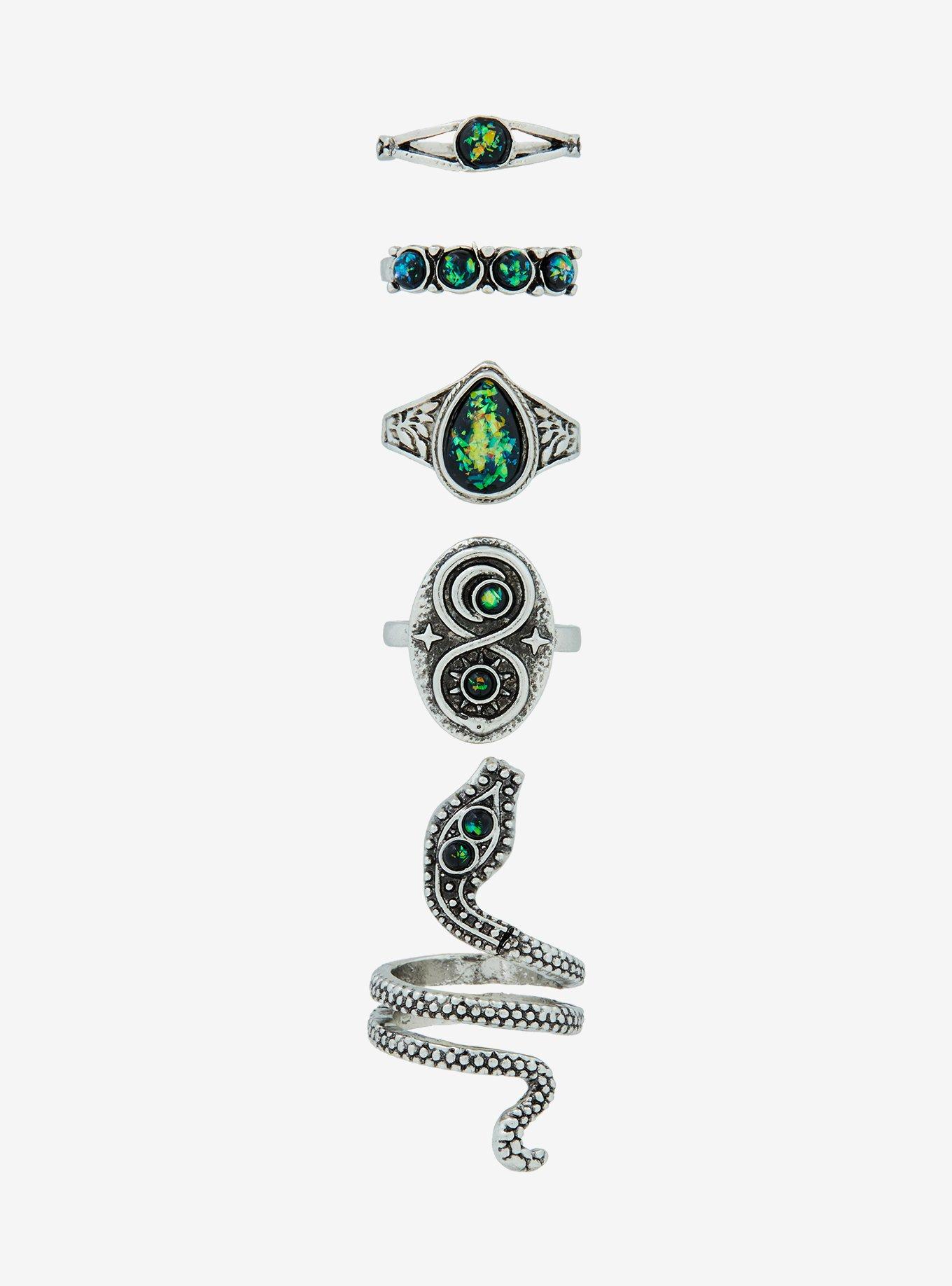 Cosmic Aura Snake Moon Ring Set, , alternate