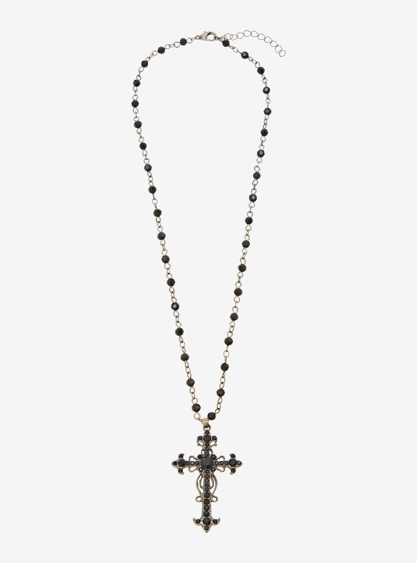 Social Collision Black Gothic Cross Rosary Necklace, , alternate