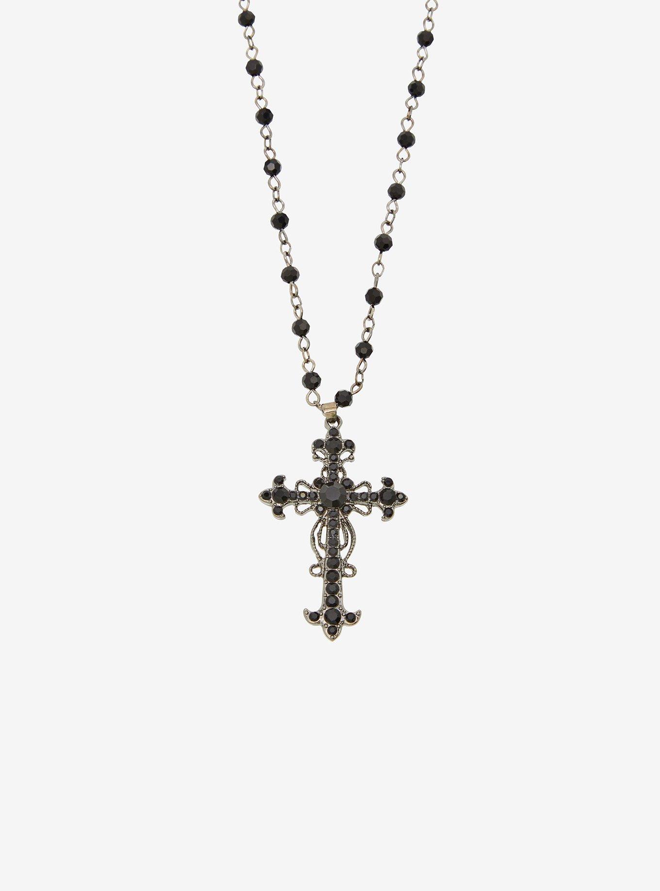 Social Collision Black Gothic Cross Rosary Necklace, , alternate