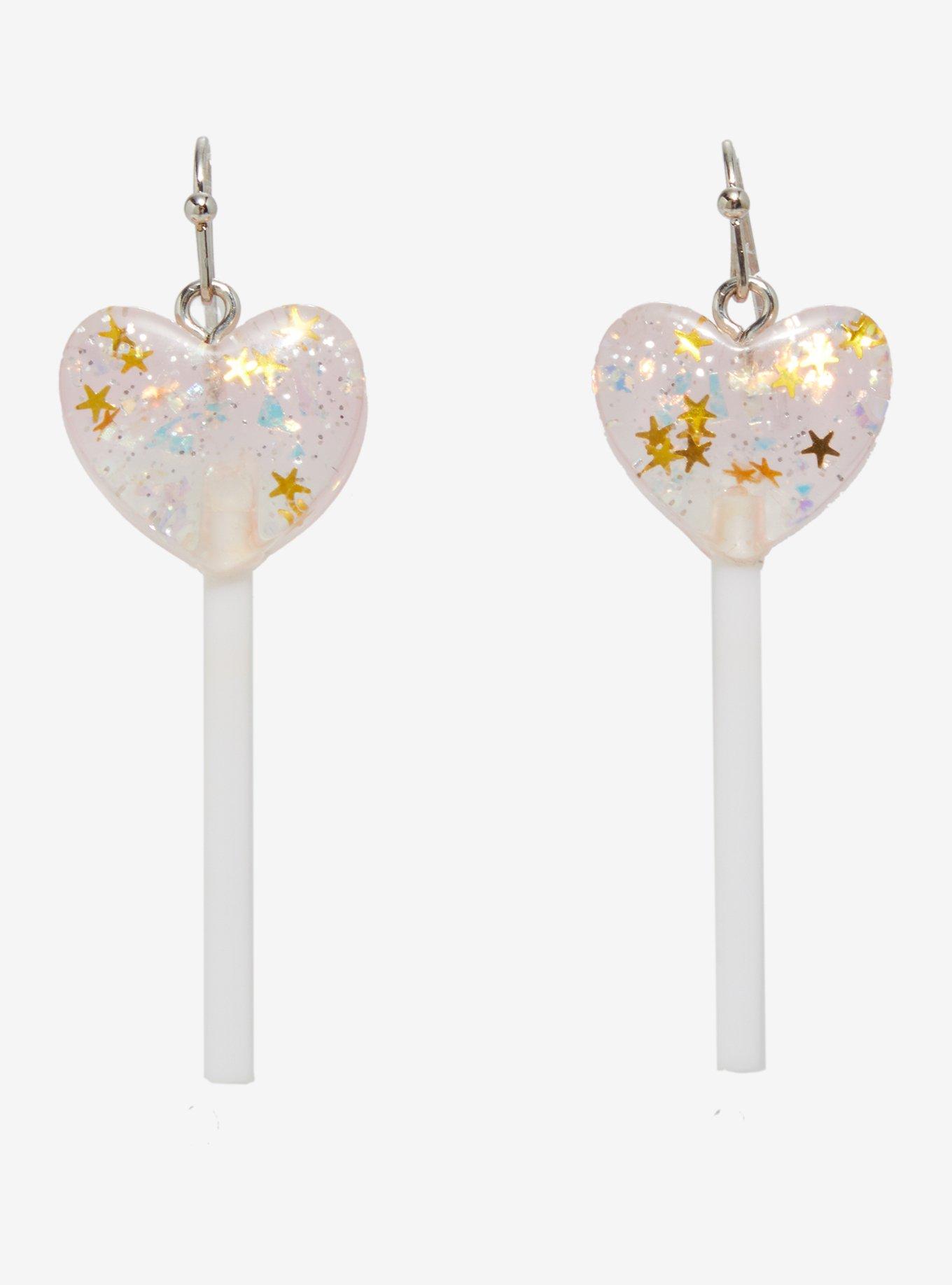 Sweet Society Glitter Heart Lollipop Earrings, , hi-res