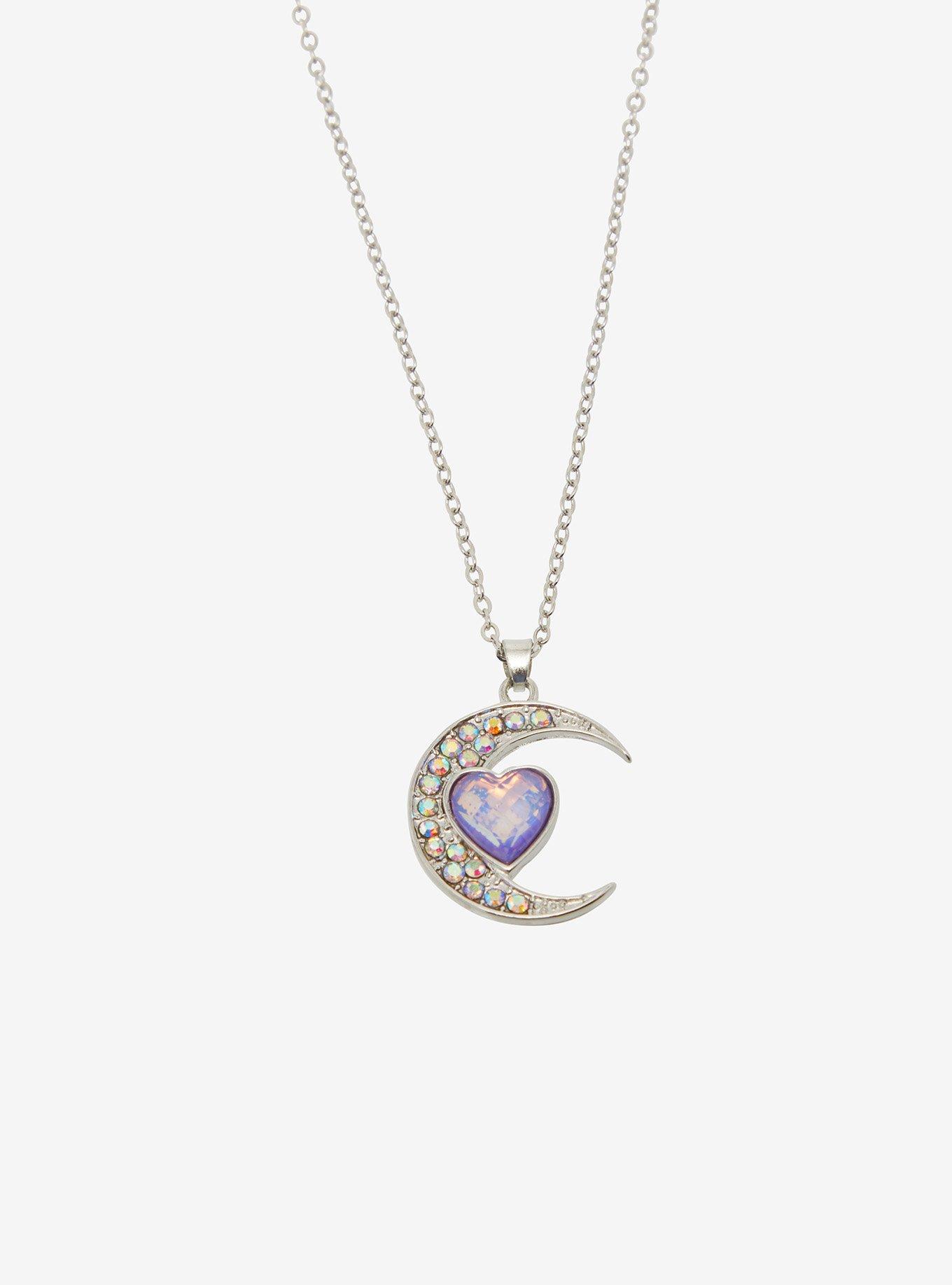 Cosmic Aura Rhinestone Moon Heart Best Friend Necklace Set, , alternate