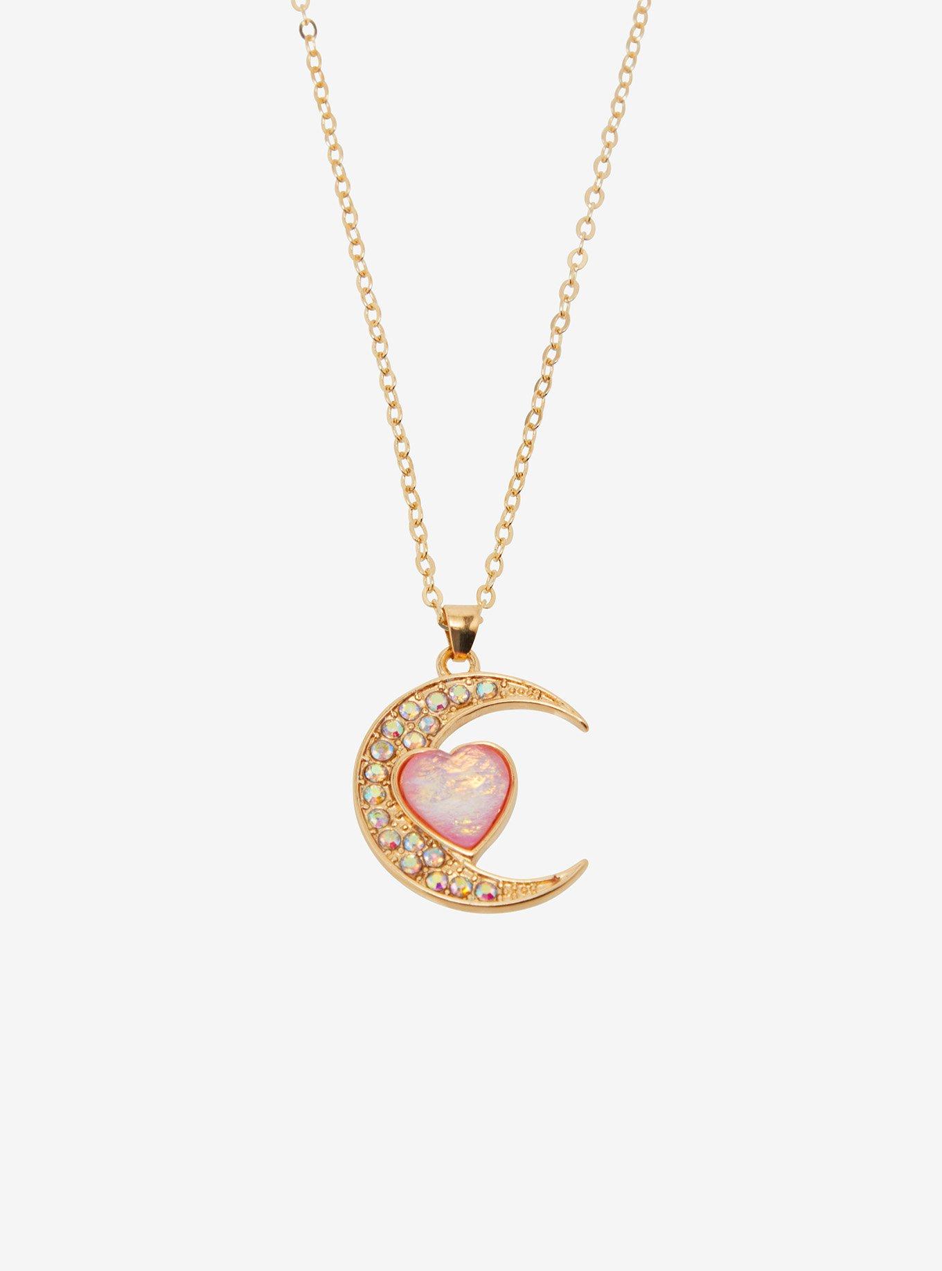 Cosmic Aura Rhinestone Moon Heart Best Friend Necklace Set, , alternate