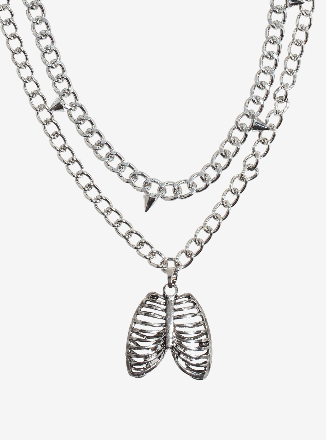 Social Collision Skeleton Rib Cage Layered Necklace, , alternate