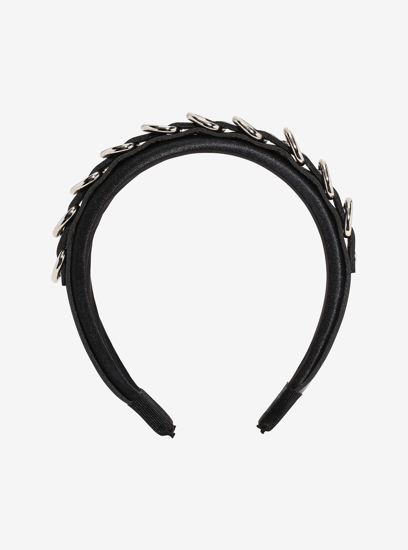 Social Collision Faux Leather Hardware Buckle Headband, , hi-res