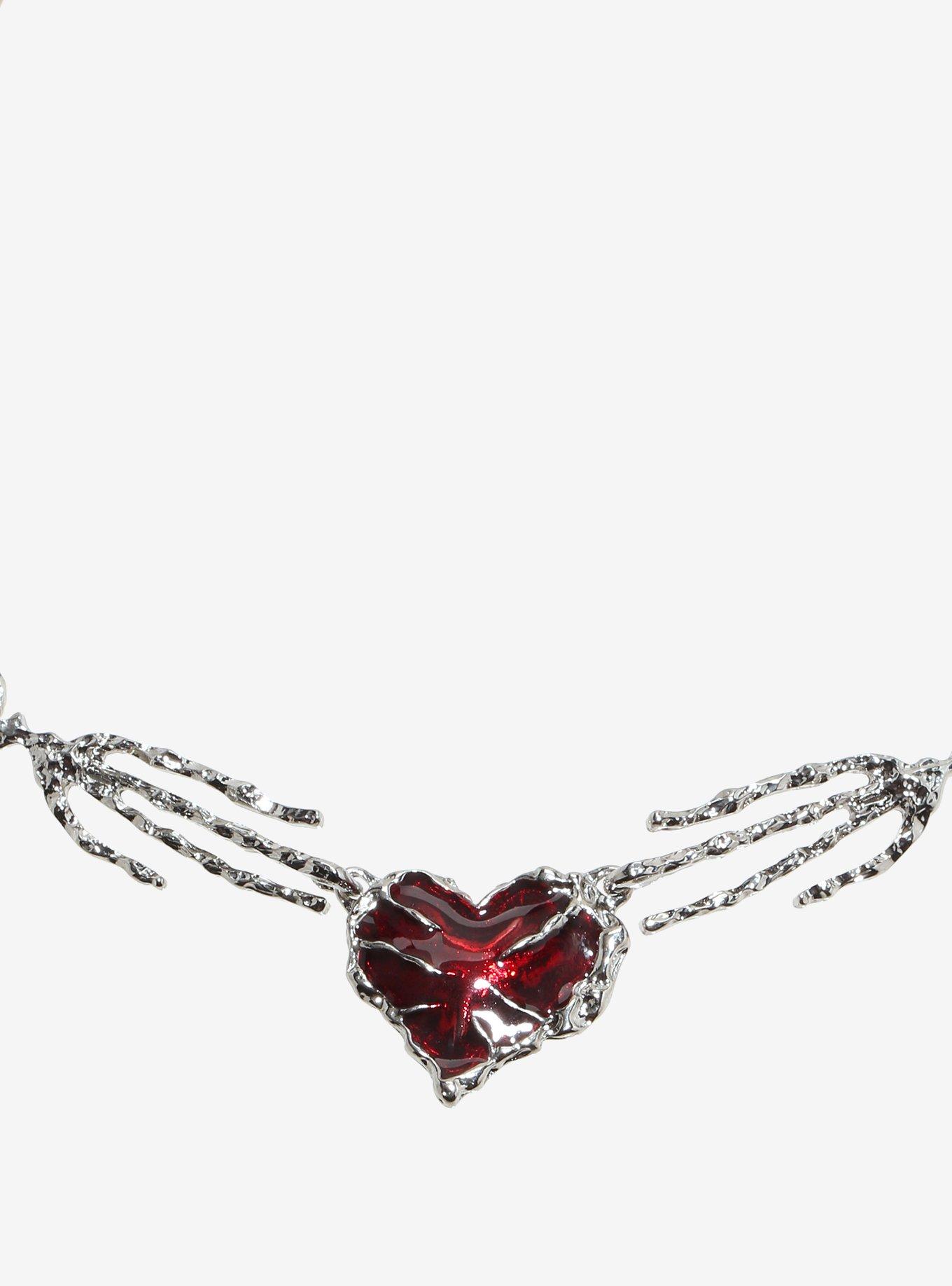 Social Collision Skeleton Hand Heart Chain Choker, , alternate