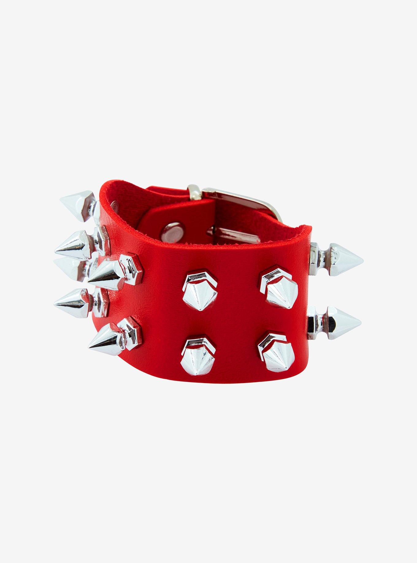 Social Collision Red Spike Cuff Bracelet, , hi-res