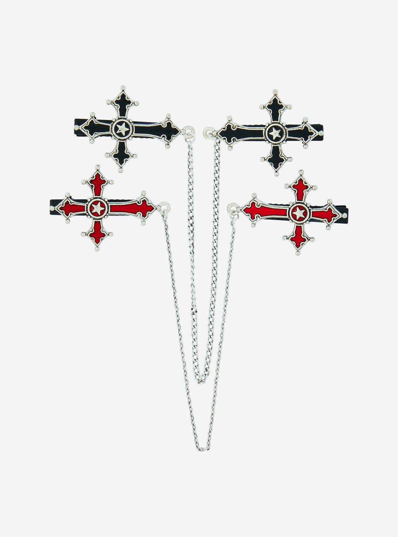 Social Collision Gothic Cross Chain Hair Clip Set, , hi-res