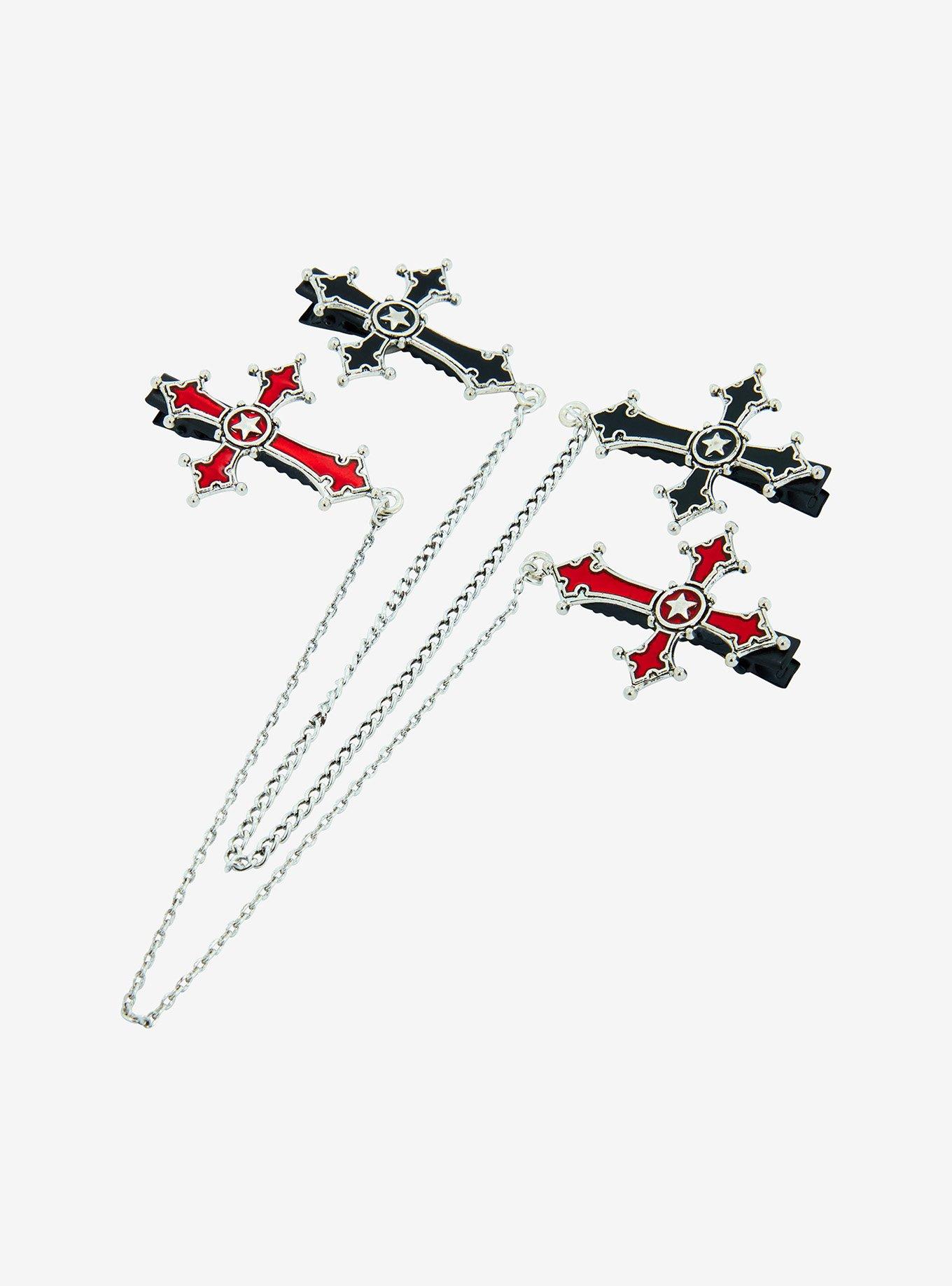 Social Collision Gothic Cross Chain Hair Clip Set, , alternate