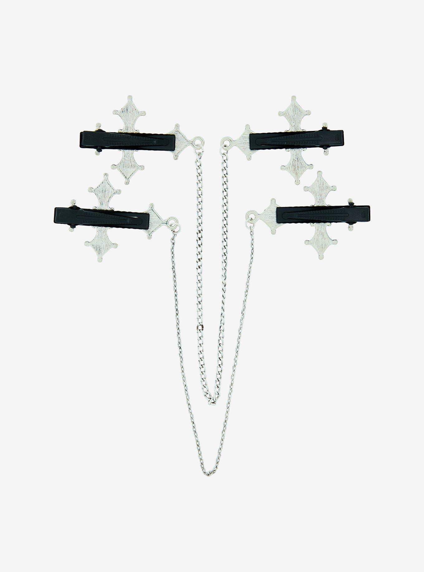 Social Collision Gothic Cross Chain Hair Clip Set, , alternate