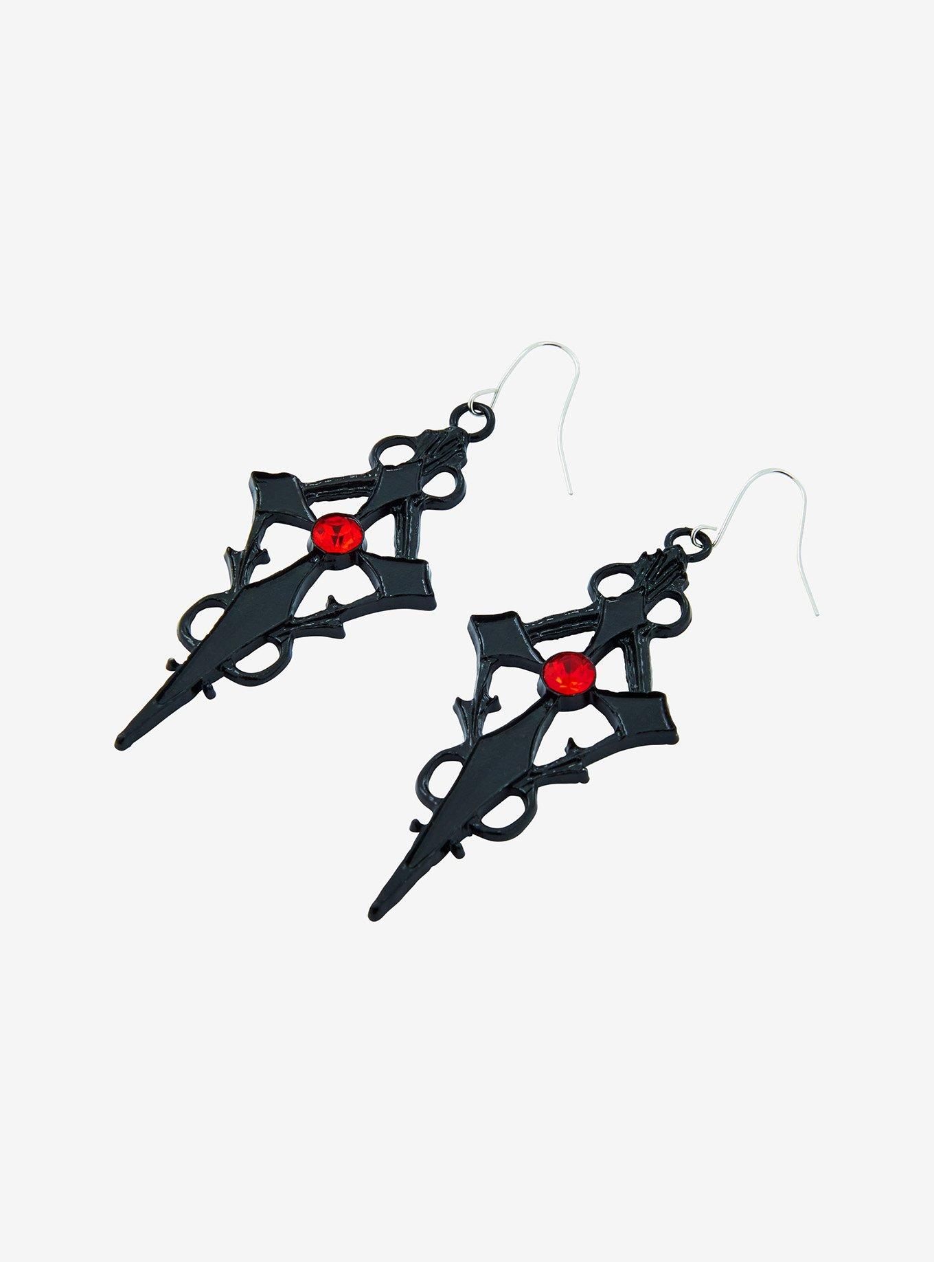 Social Collision Gothic Cross Drop Earrings, , alternate