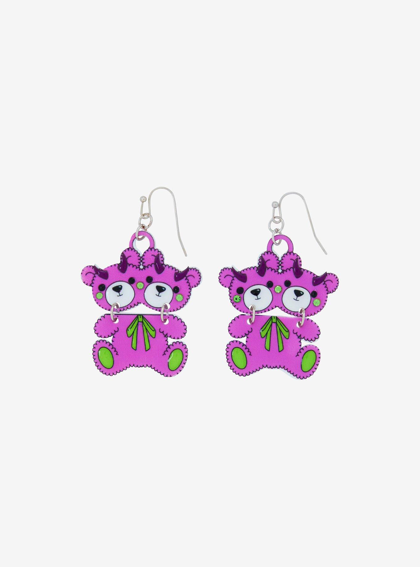 Social Collision Two-Headed Teddy Bear Monster Drop Earrings, , hi-res
