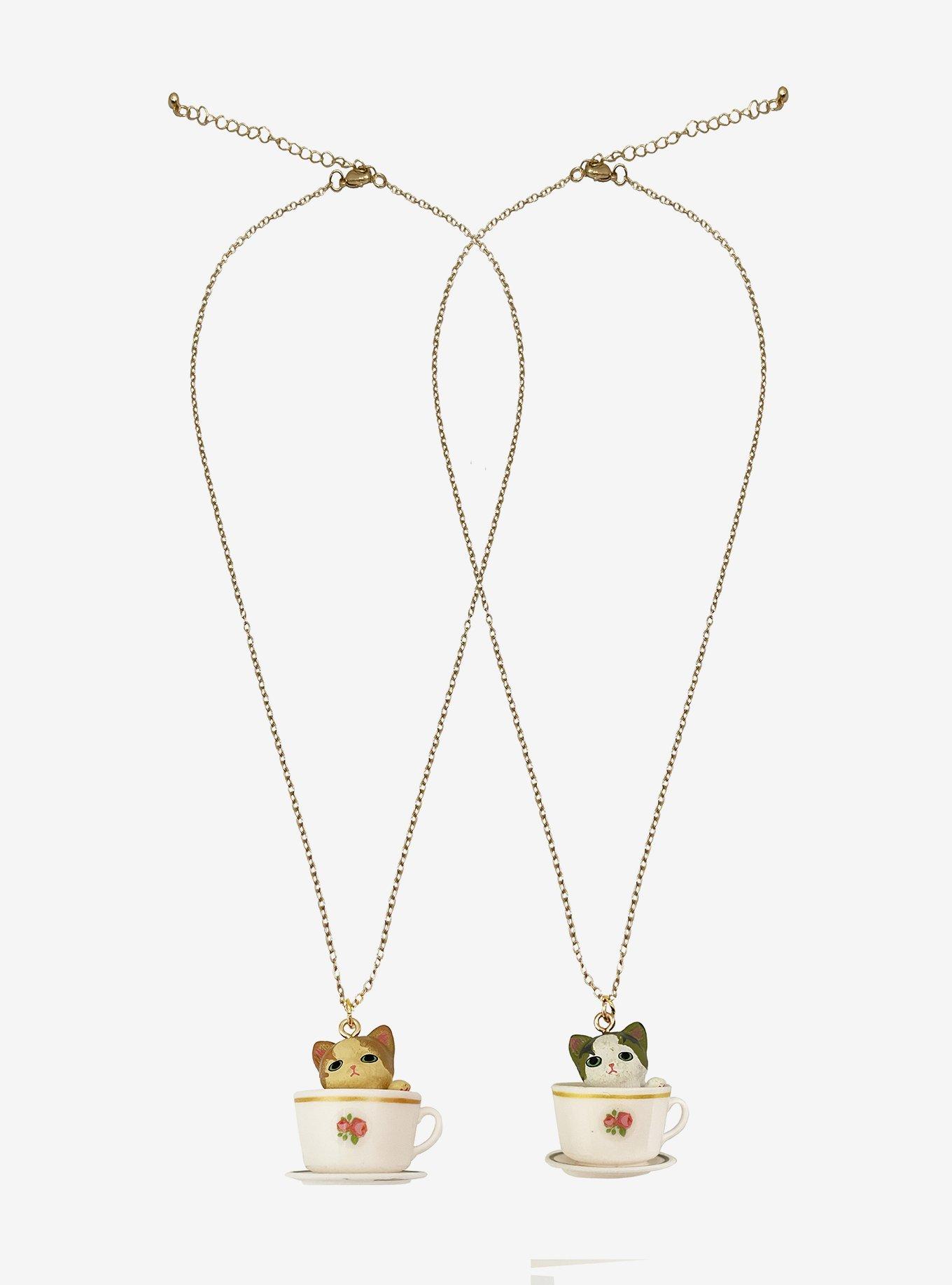 Sweet Society Cat Teacup Best Friend Necklace Set, , hi-res