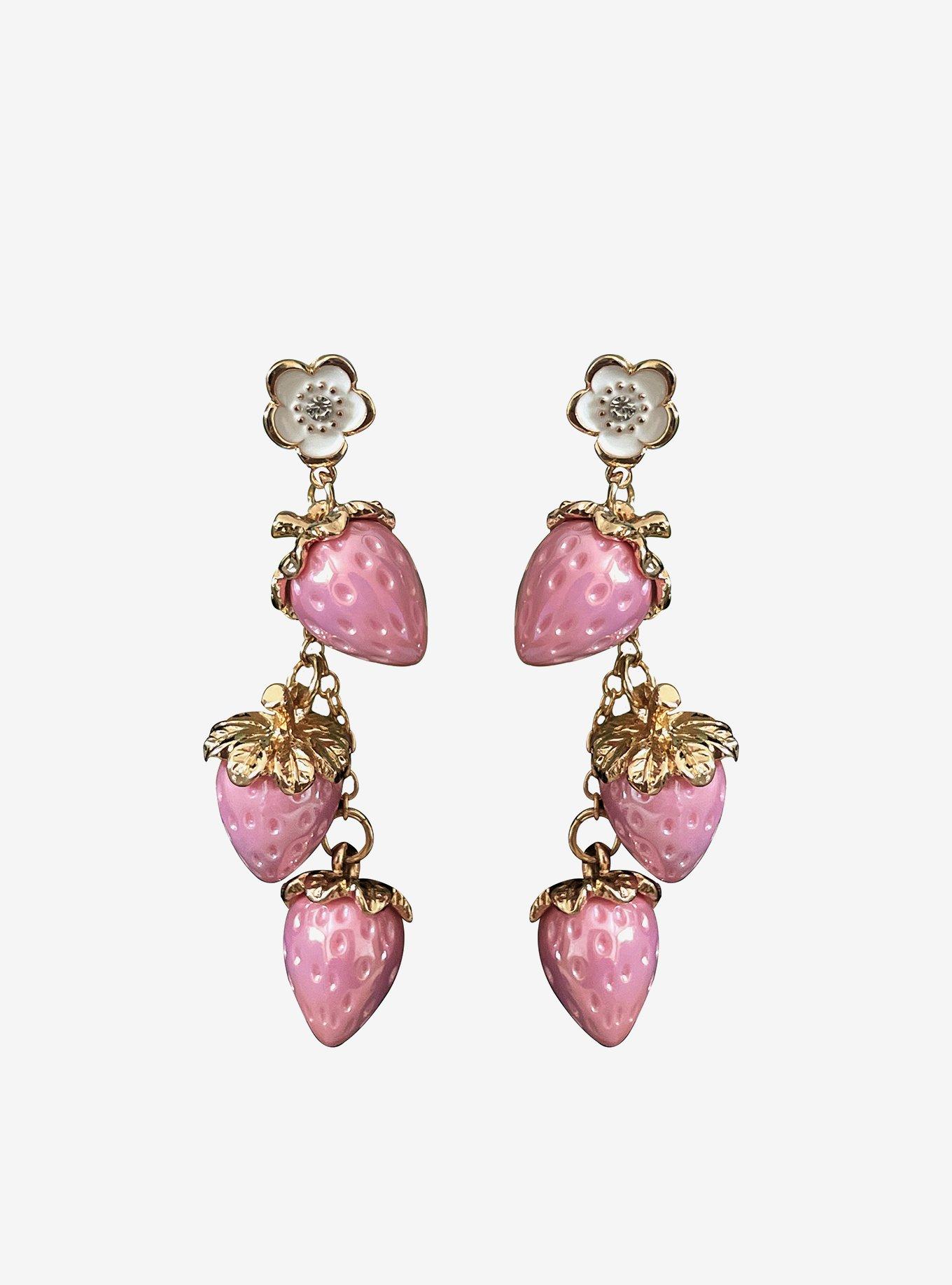 Sweet Society Pink Strawberry Charm Earrings, , hi-res