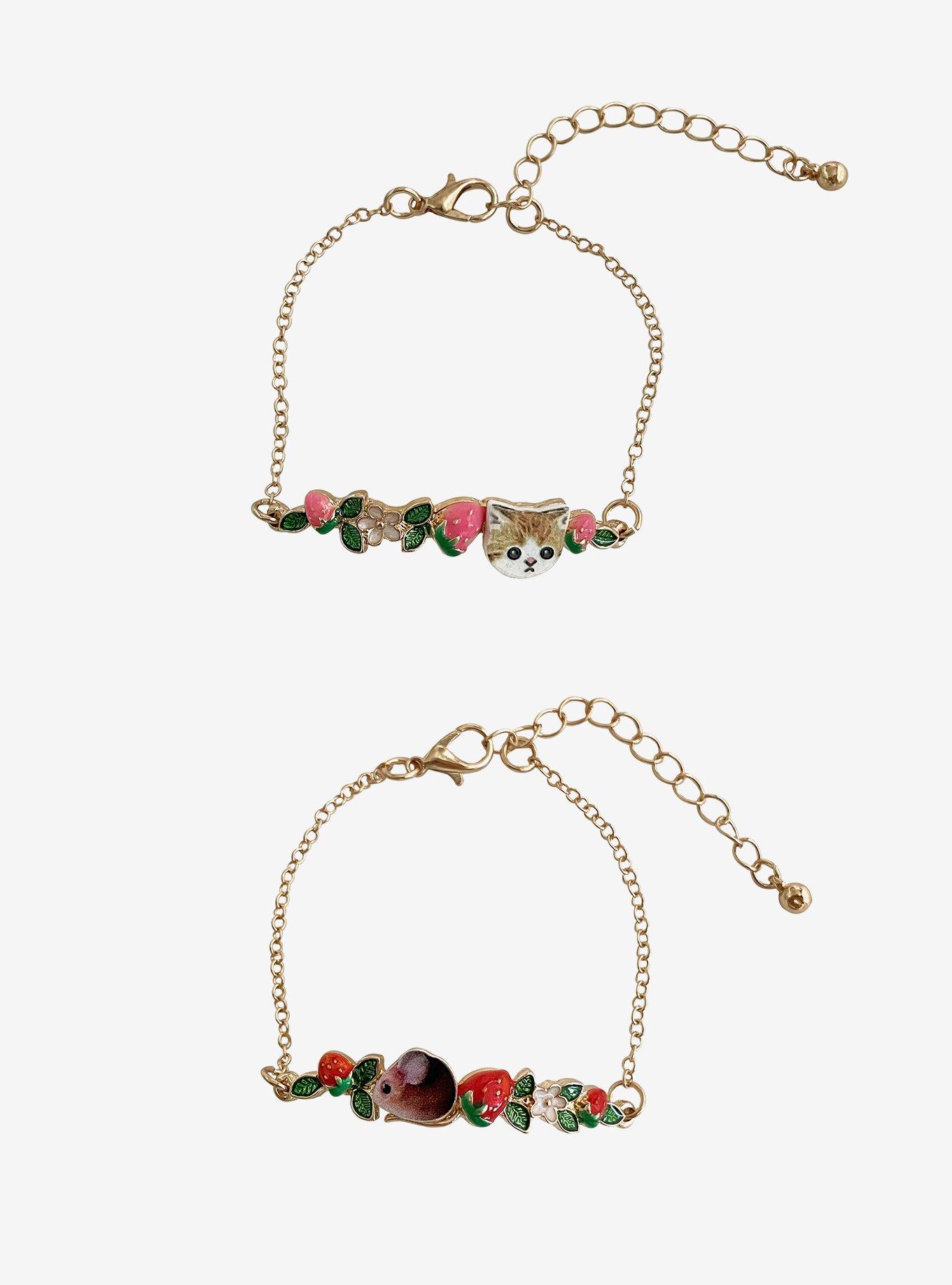 Sweet Society Cat & Mouse Strawberry Best Friend Bracelet Set