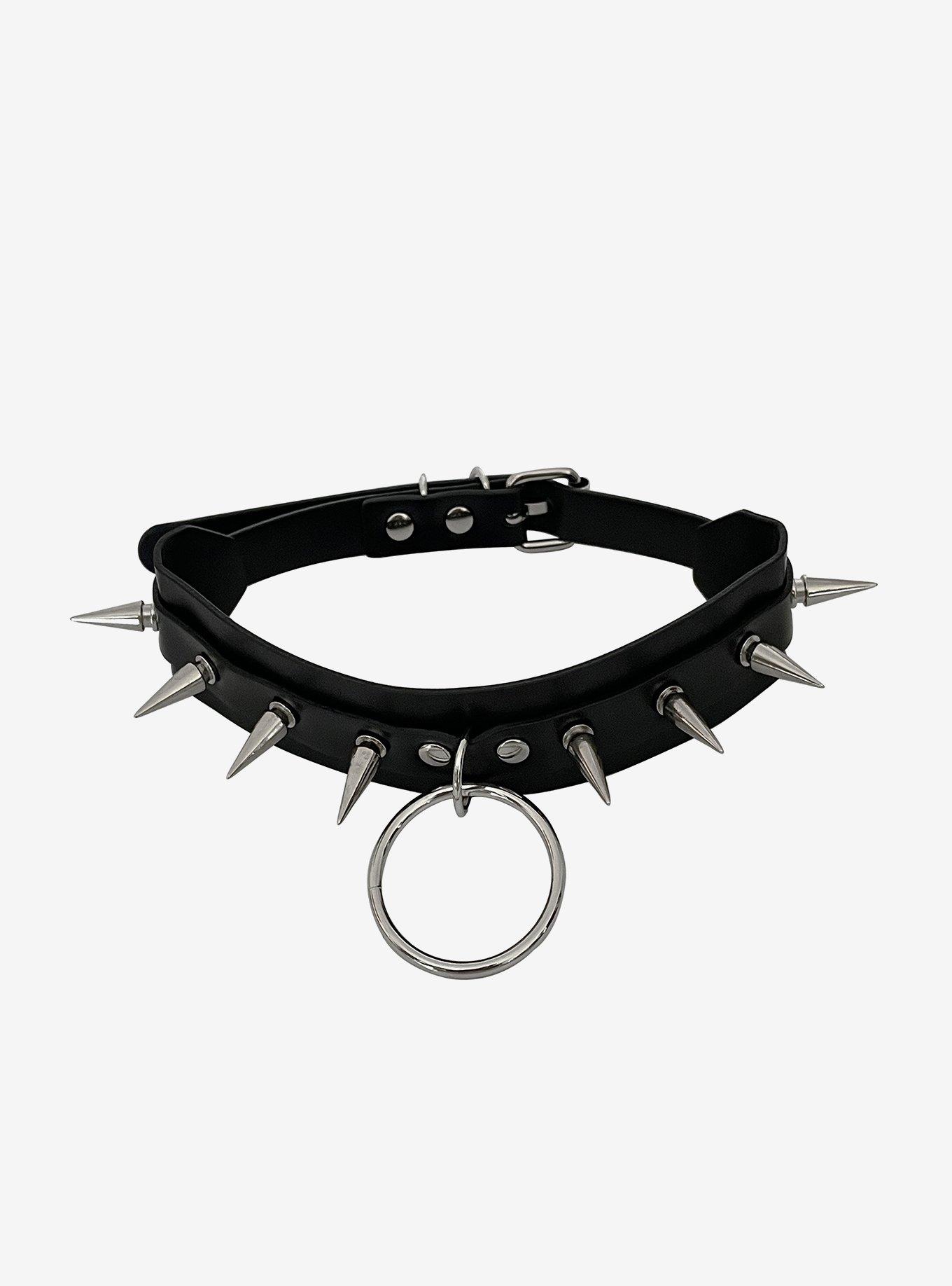 Black Faux Leather O-Ring Spike Choker