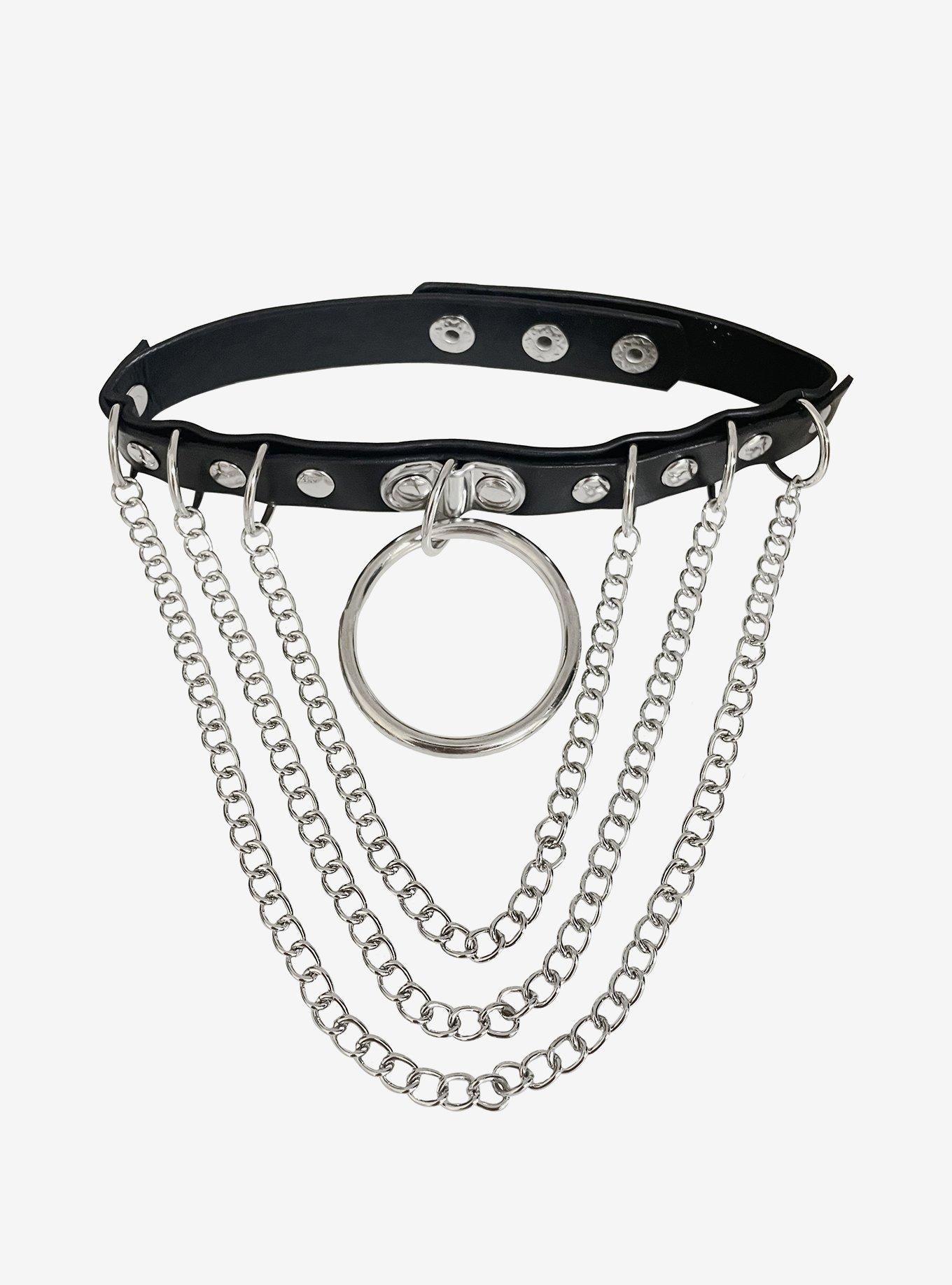 Black Faux Leather O-Ring Chain Choker