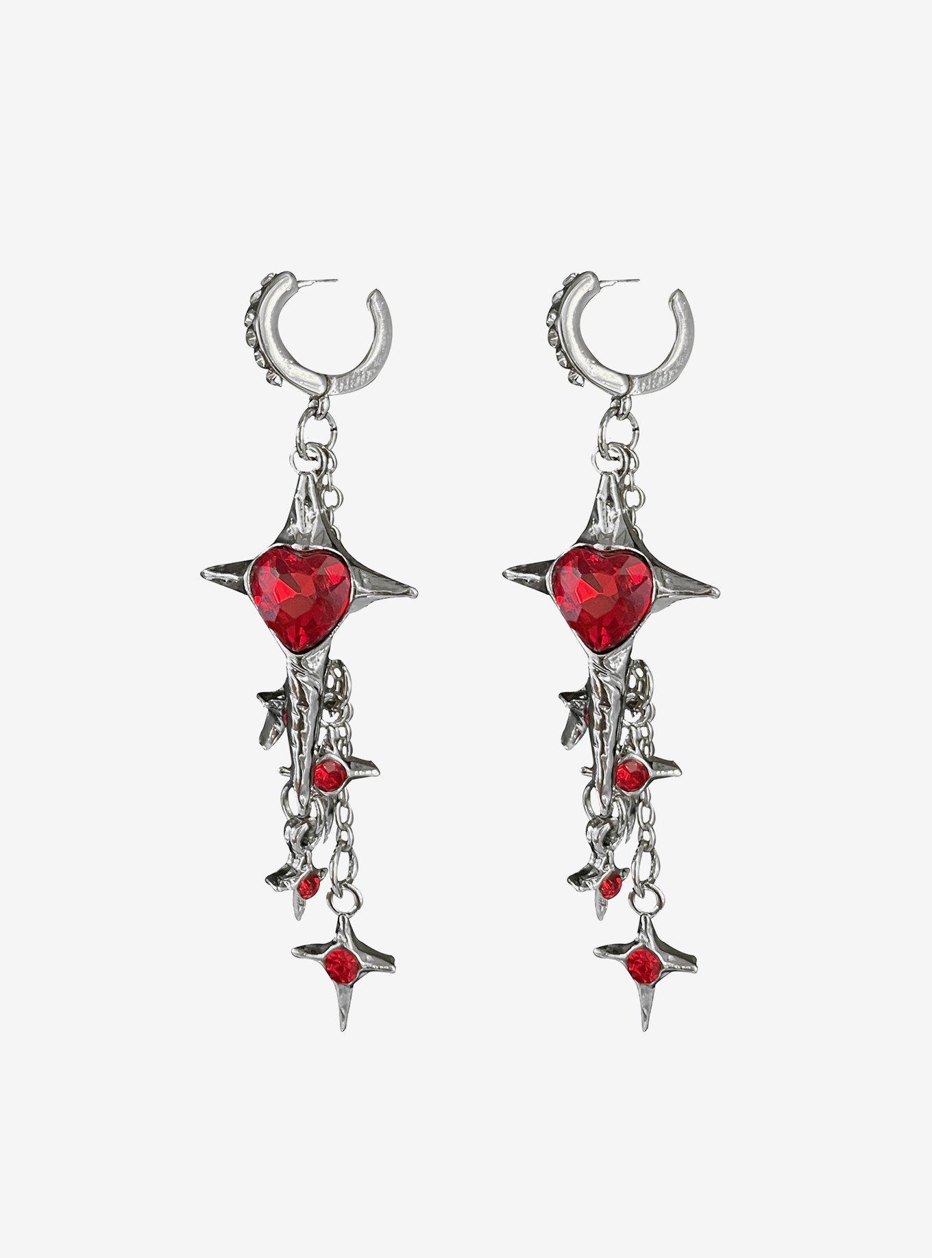 Cosmic Aura Red Hear Star Drop Earrings, , hi-res