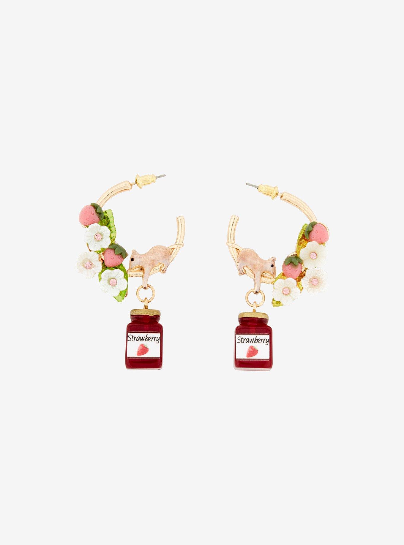 Sweet Society Mouse Strawberry Jam Floral Hoop Earrings