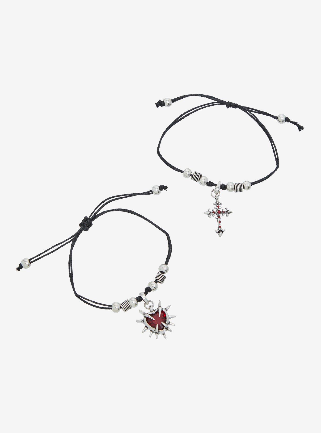 Social Collision Cross Spike Heart Best Friend Cord Bracelet Set