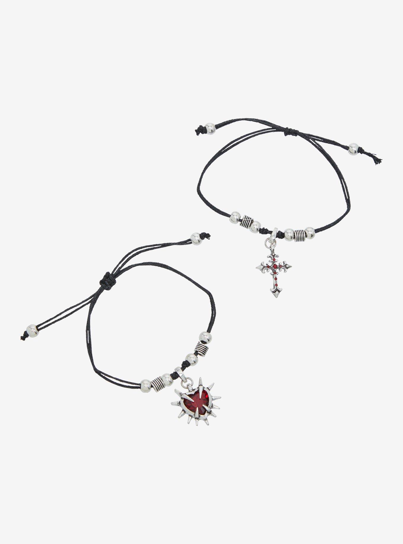 Social Collision Cross Spike Heart Best Friend Cord Bracelet Set, , hi-res