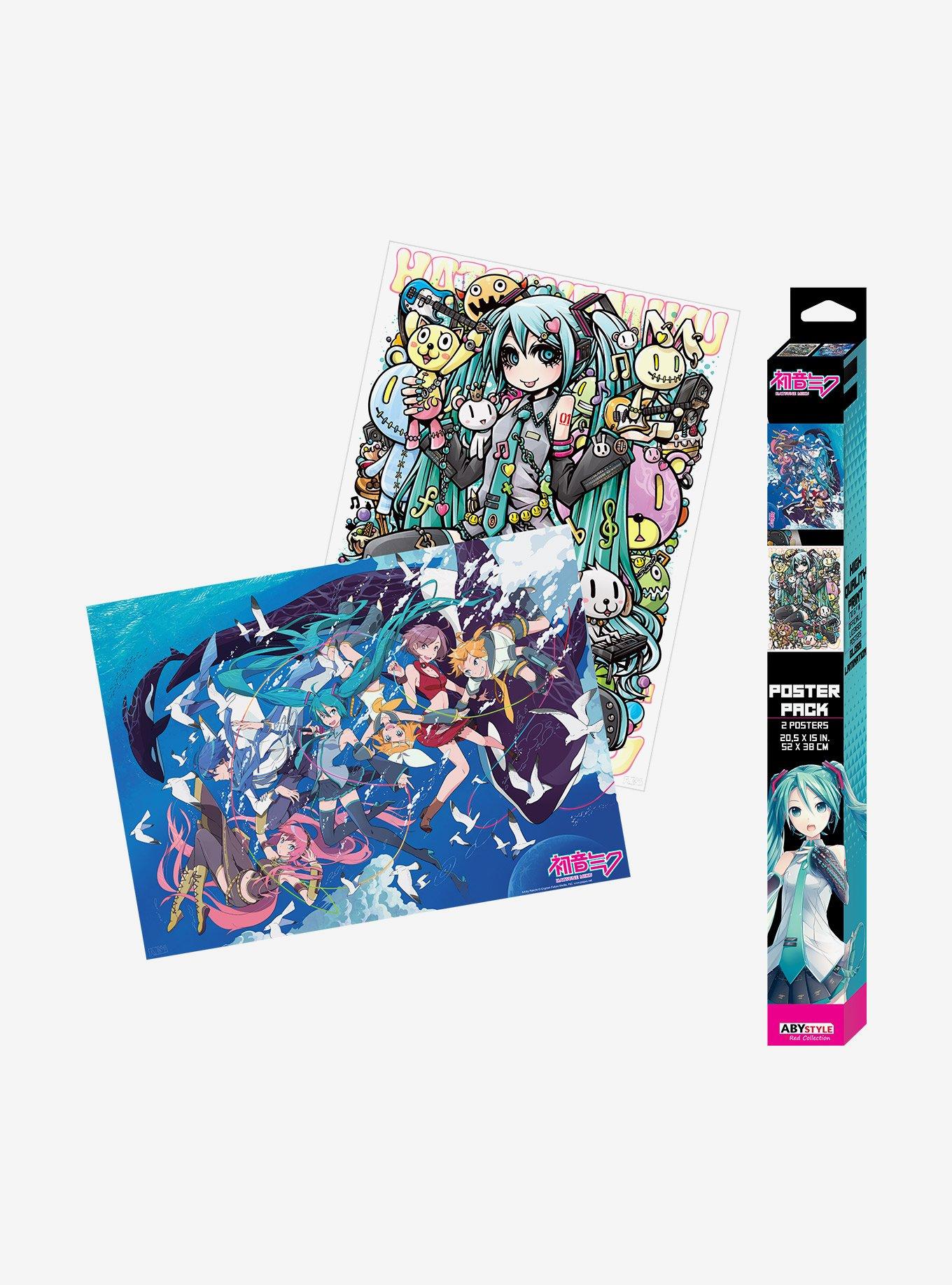 Hatsune Miku Glass Cup Boxed Poster and Keychain Bundle