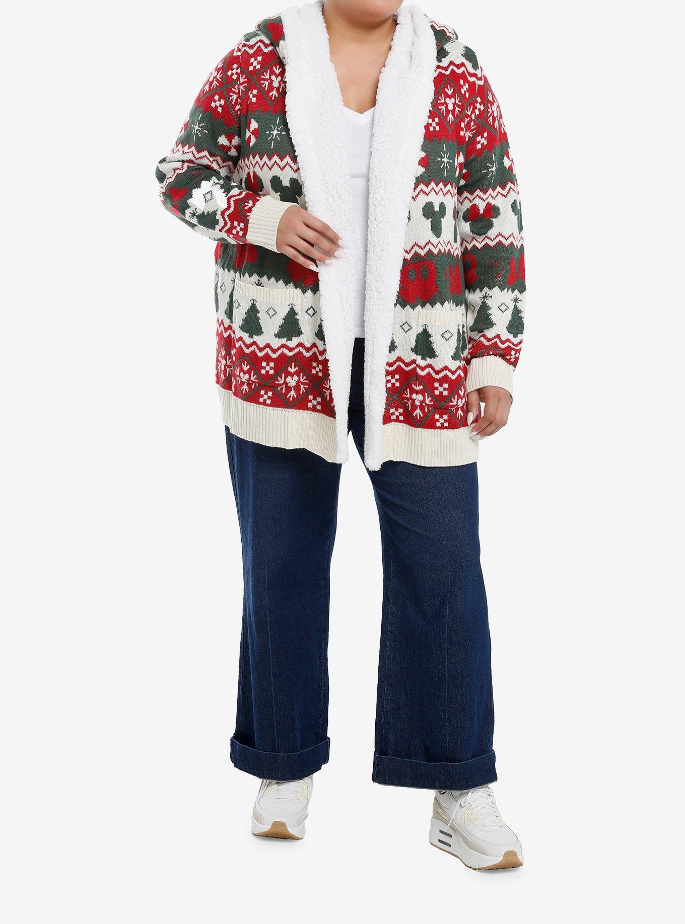 Disney Mickey Mouse & Minnie Mouse Fair Isle Sherpa Girls Cardigan Plus Size, , hi-res