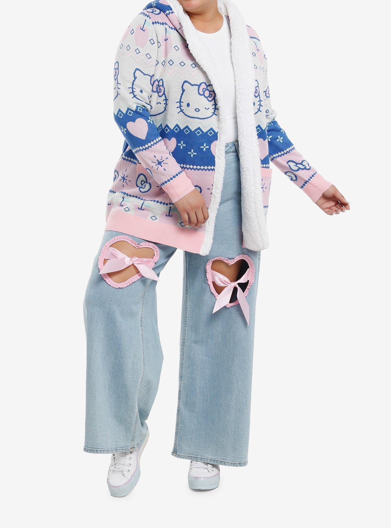 Hello Kitty Pastel Fair Isle Sherpa Girls Cardigan Plus Size, MULTI, alternate