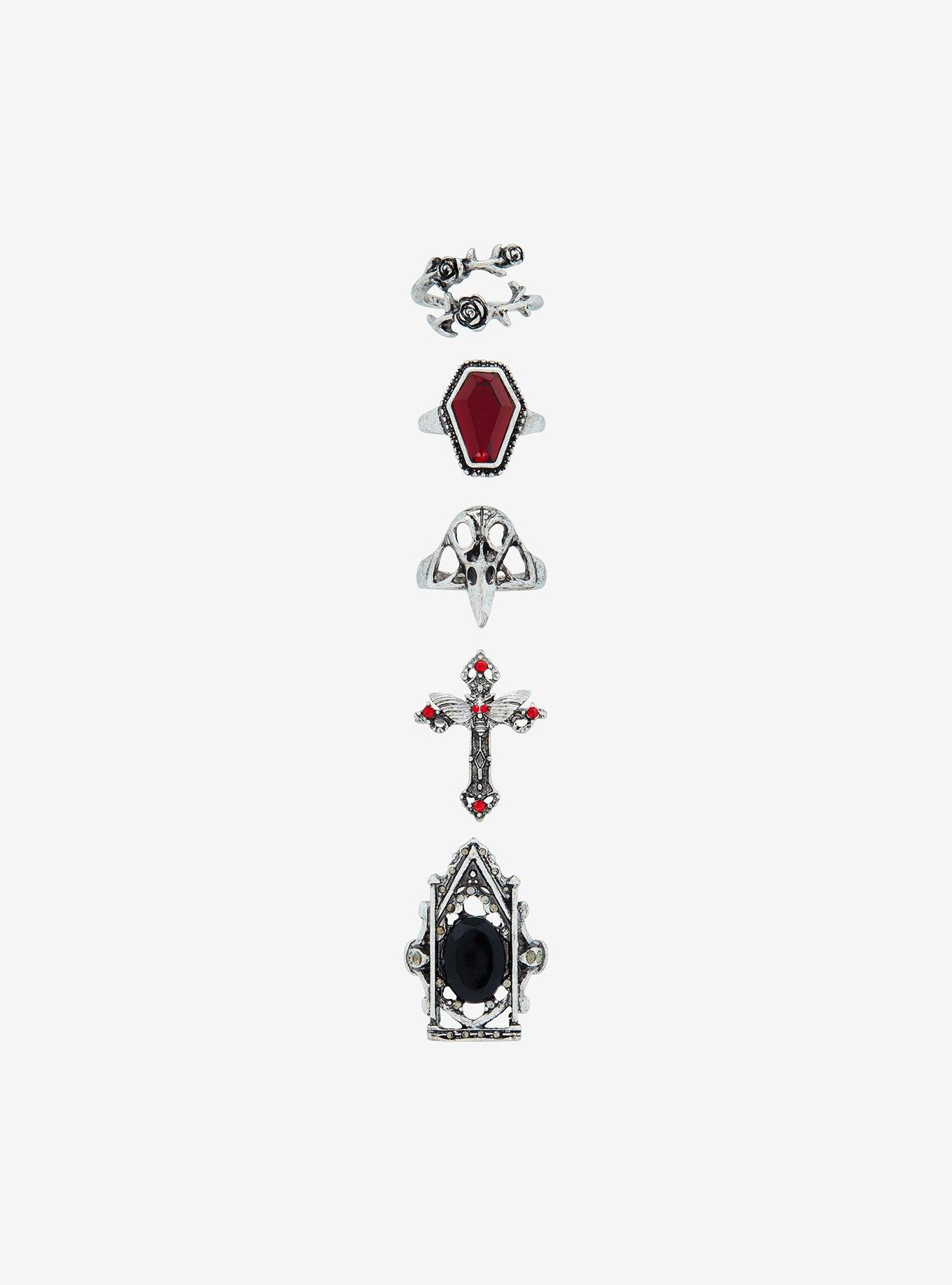 Social Collision Gothic Rose Coffin Ring Set, , hi-res