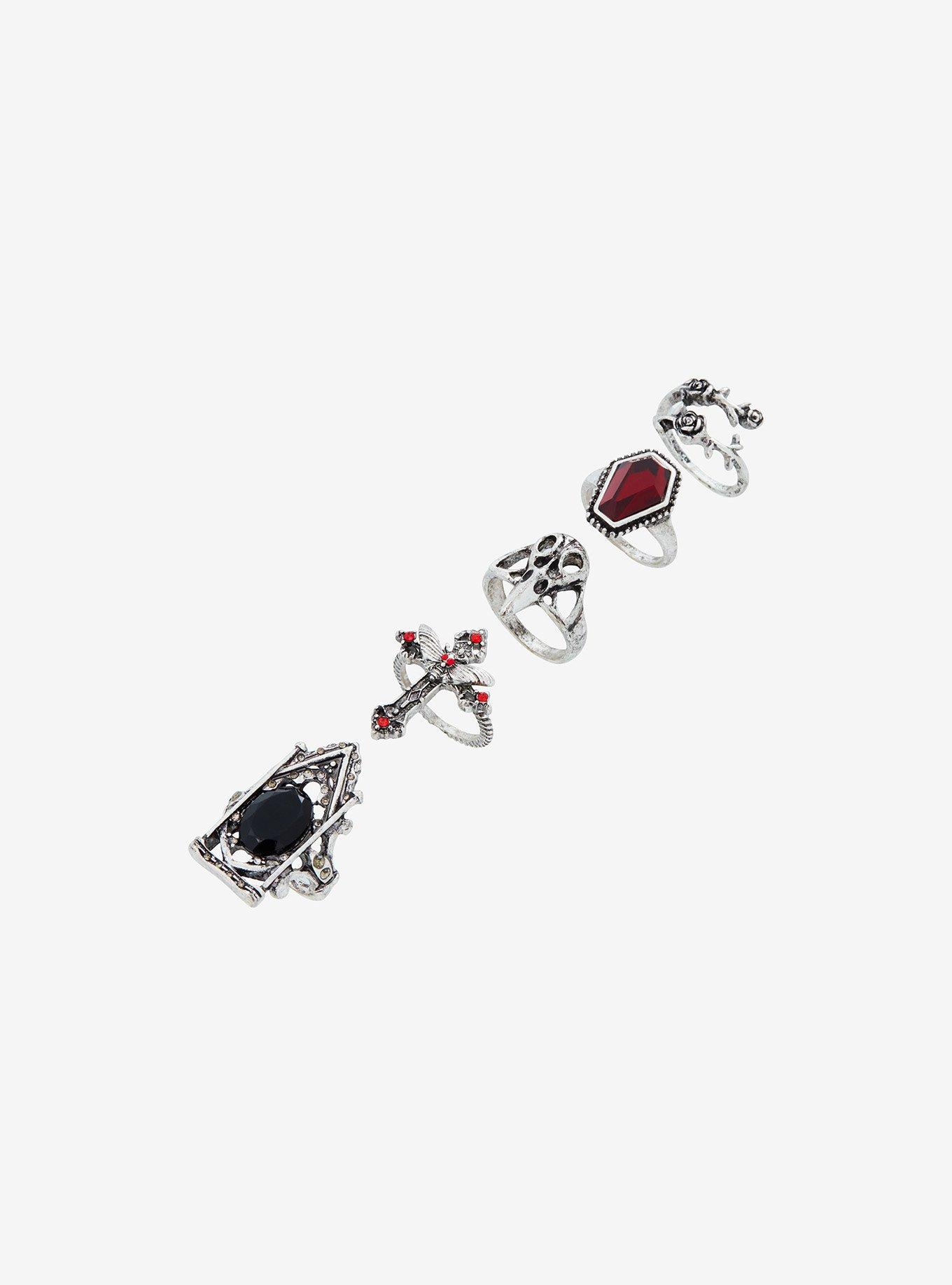 Social Collision Gothic Rose Coffin Ring Set, , alternate