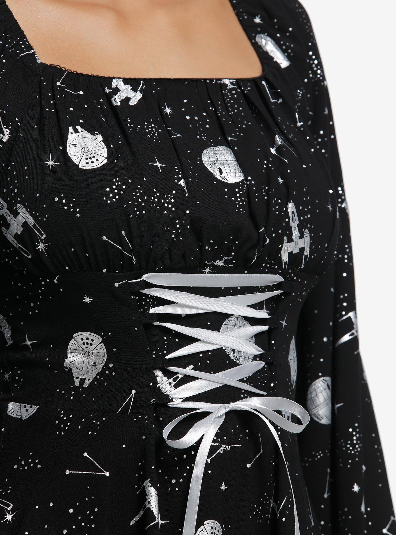 Star Wars Foil Print Lace-Up Long-Sleeve Dress, MULTI, alternate