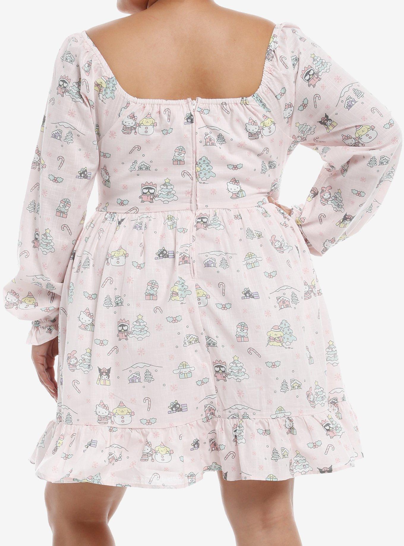 Hello Kitty And Friends Holiday Pink Lace-Up Long-Sleeve Dress Plus Size, MULTI, alternate