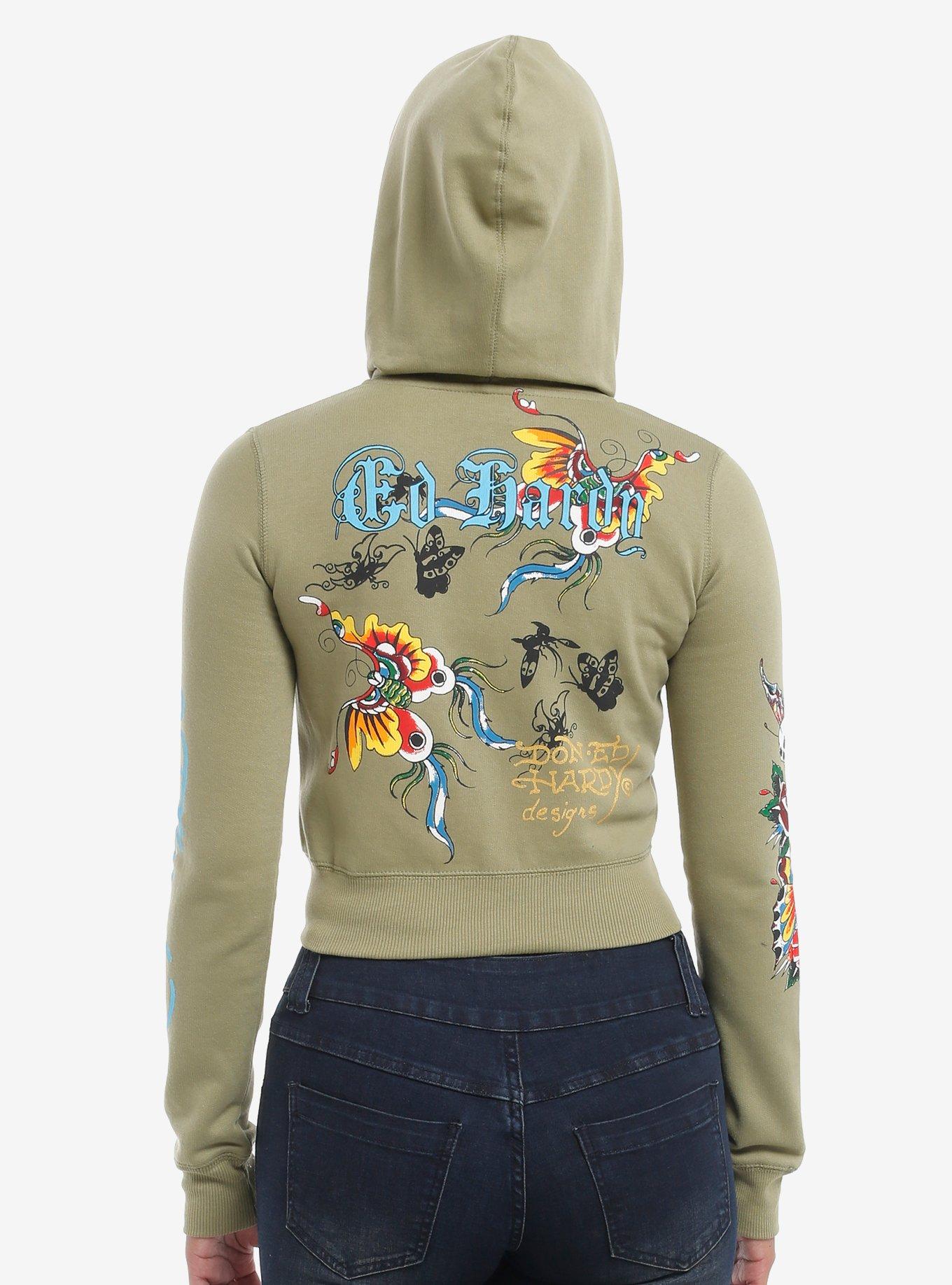 Ed Hardy Butterfly & Rose Crop Girls Hoodie, BLUE, alternate