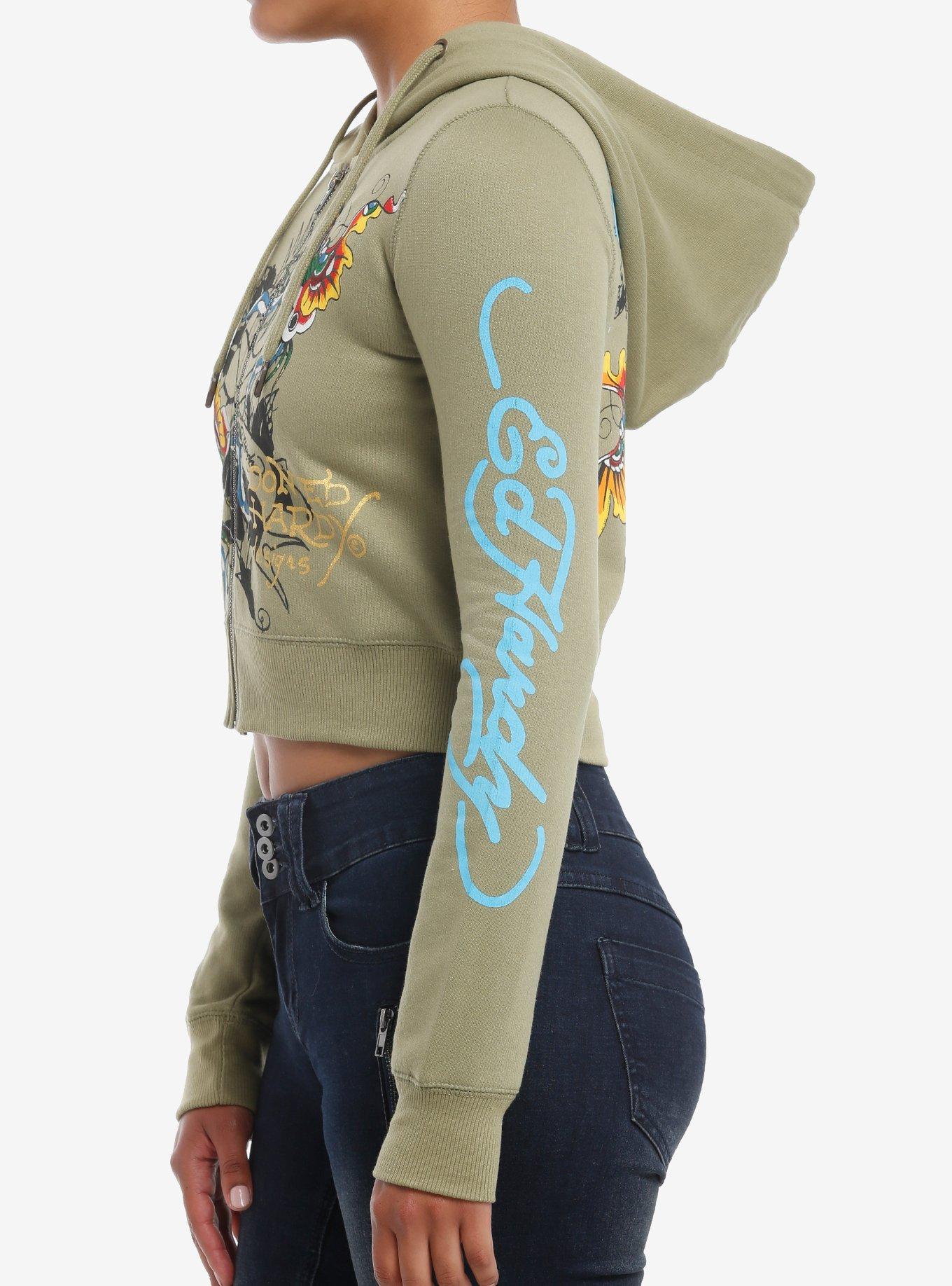 Ed Hardy Butterfly & Rose Crop Girls Hoodie