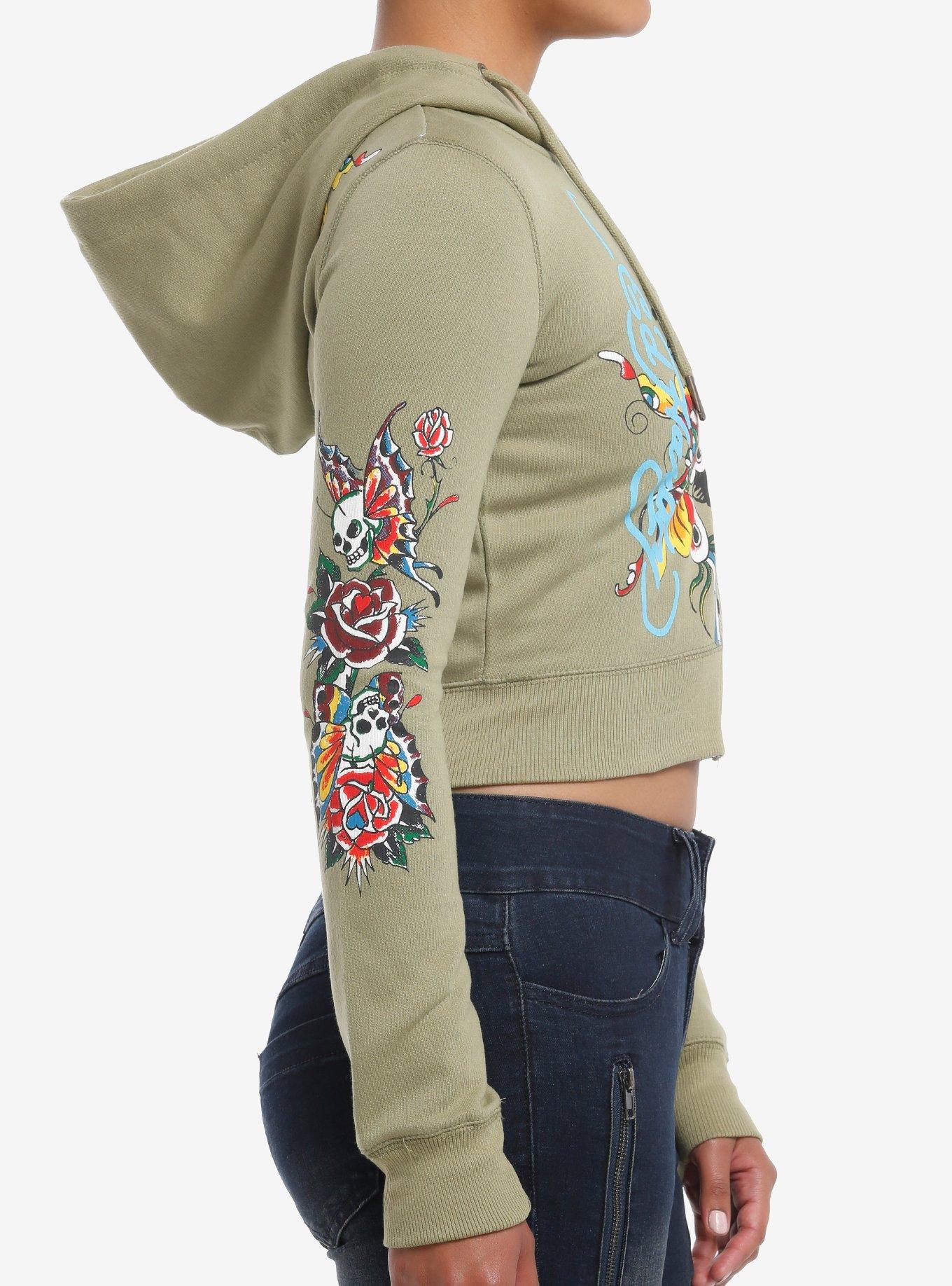 Ed Hardy Butterfly & Rose Crop Girls Hoodie