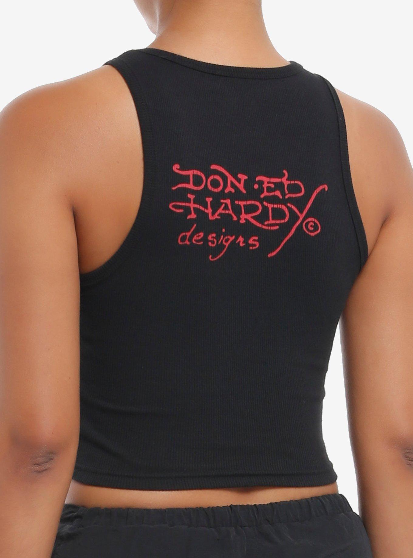 Ed Hardy Love Kills Slowly Rhinestone Girls Crop Tank Top, RED, alternate